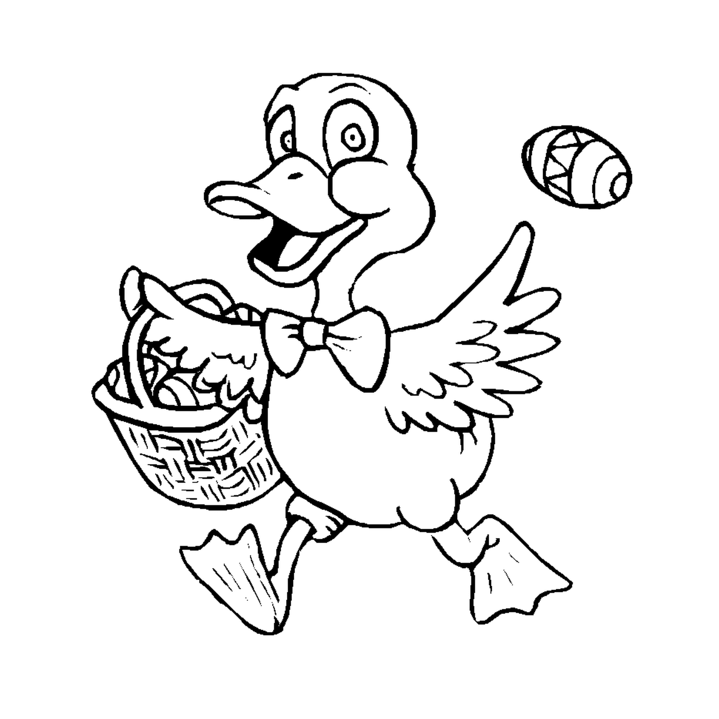 A duck wearing an Easter basket 