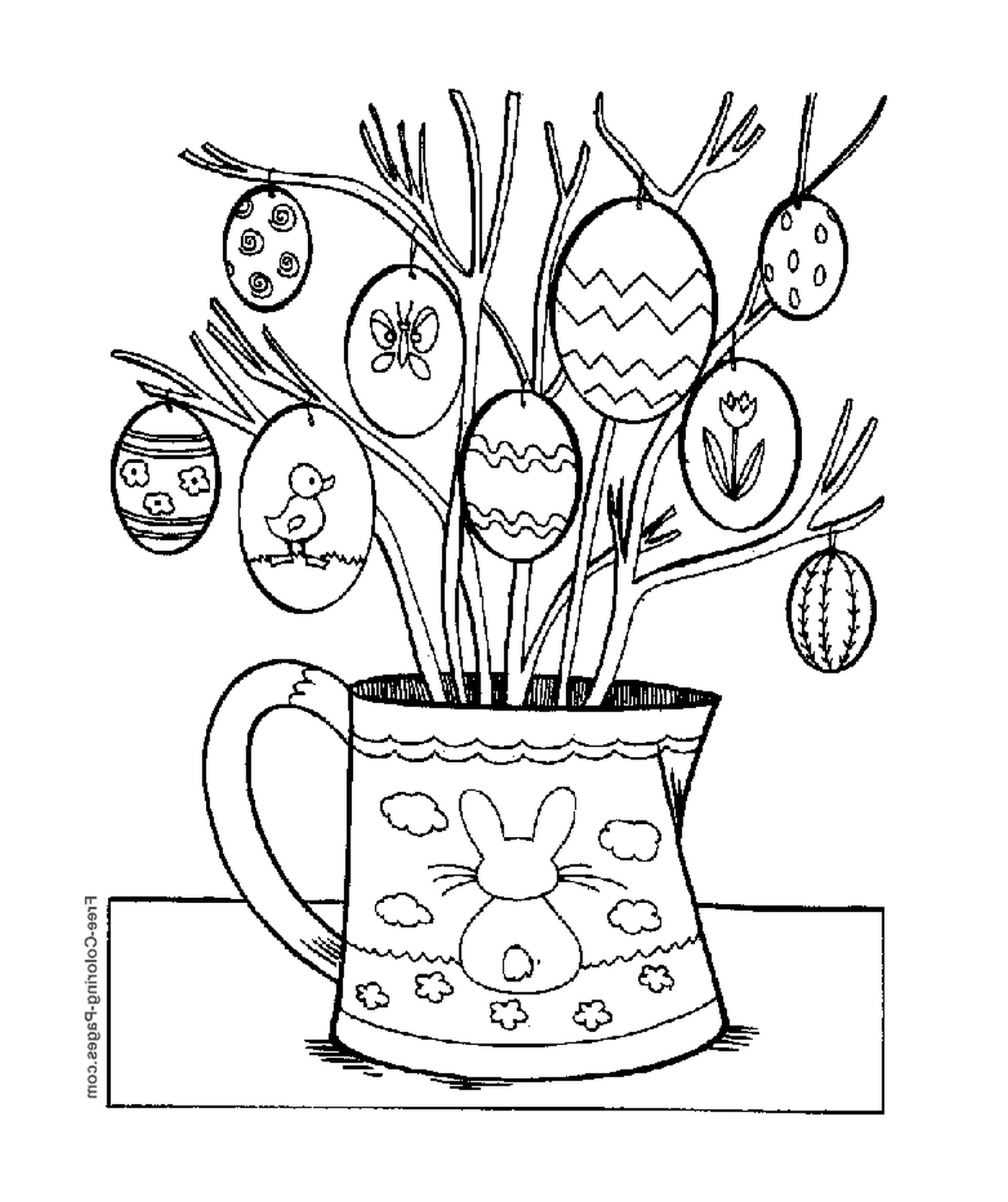  Un jarrón lleno de ramas y huevos 