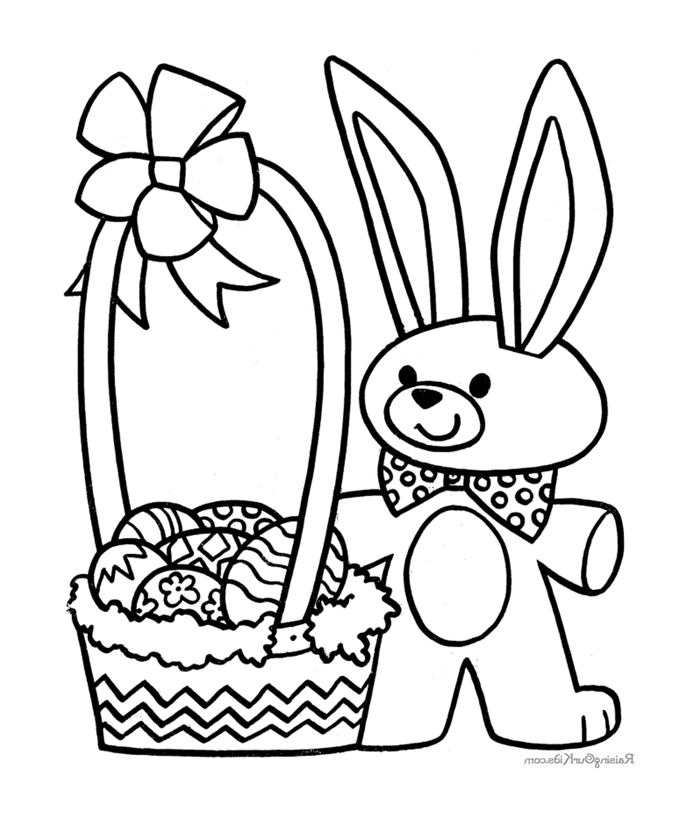  Un conejo de Pascua con una cesta de huevos 
