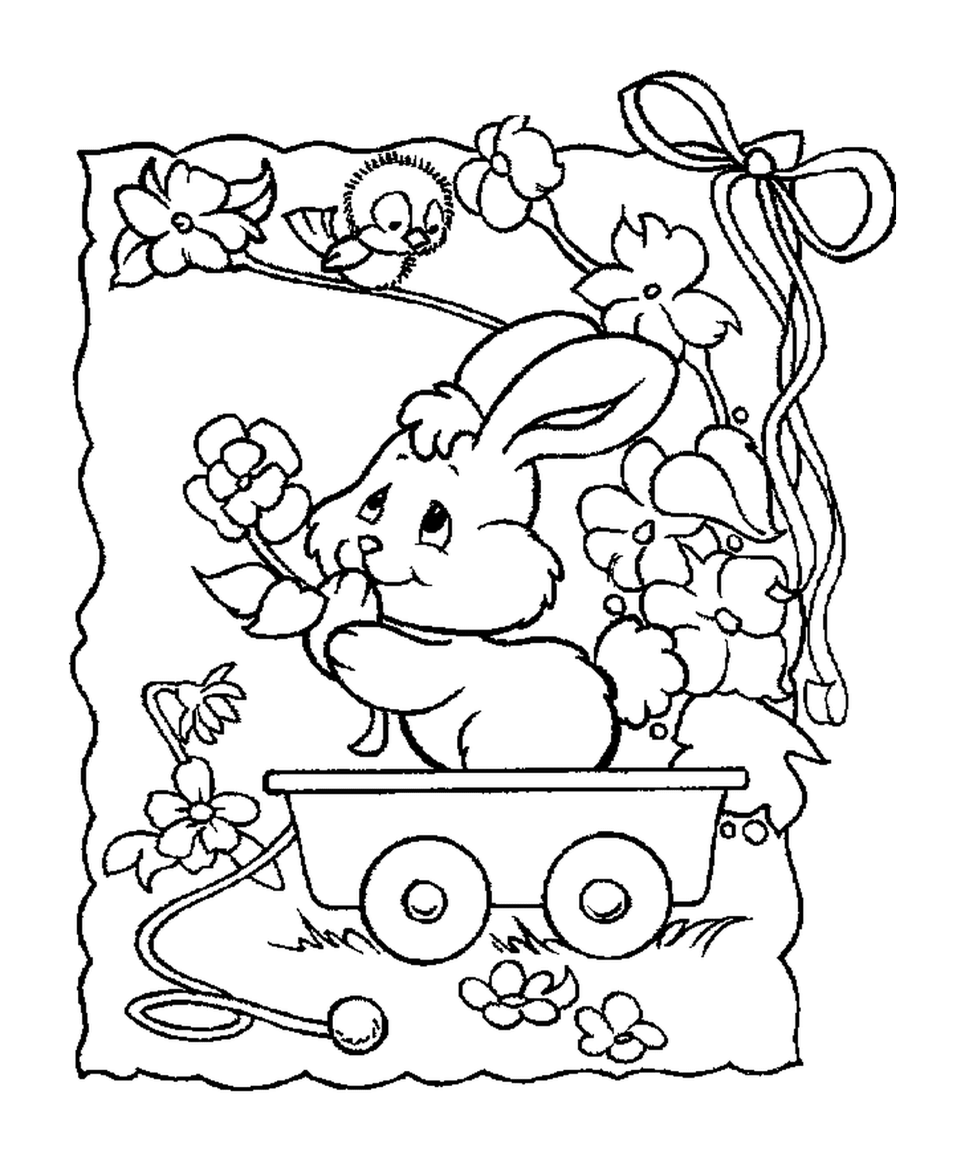  Ein Kaninchen sitzt in einem Wagen 