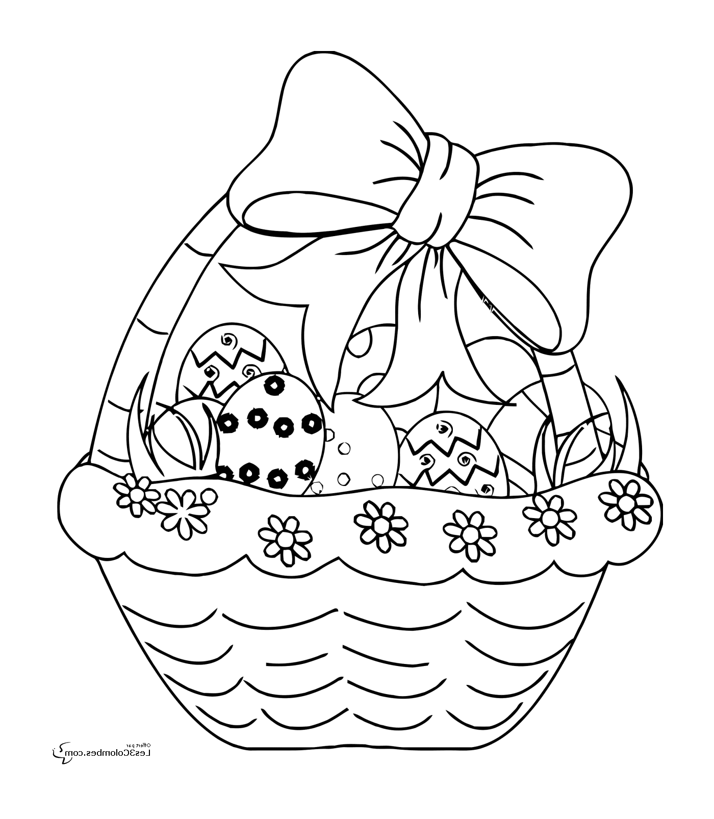  A basket filled with Easter eggs with a knot 