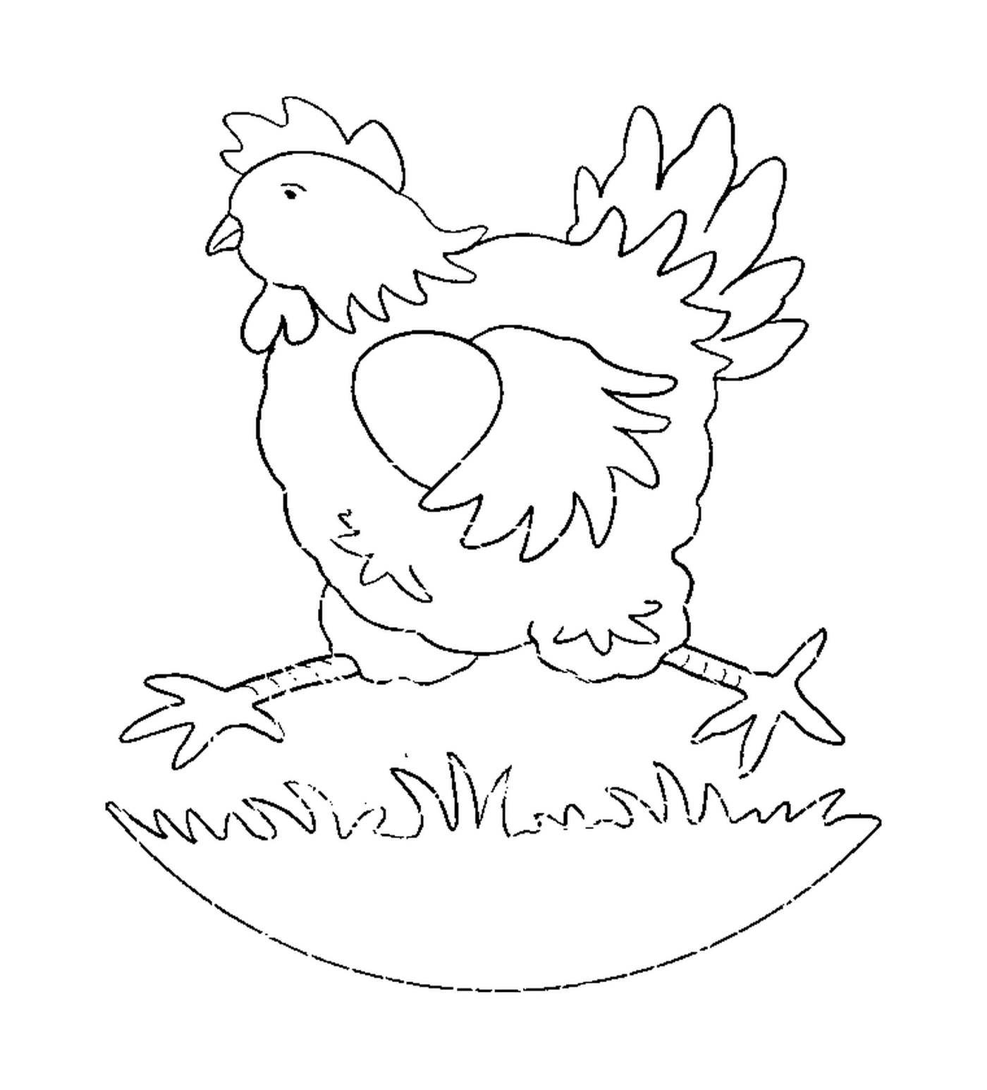  Pollo de pie sobre huevo 