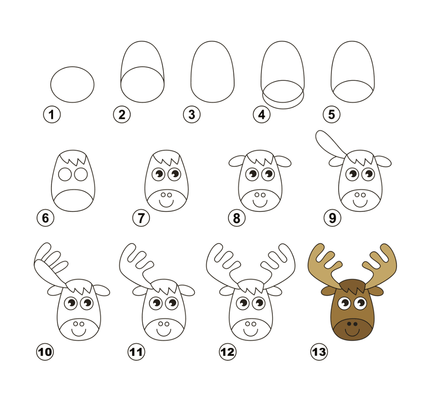  Step by step instructions on how to draw an easy reindeer 
