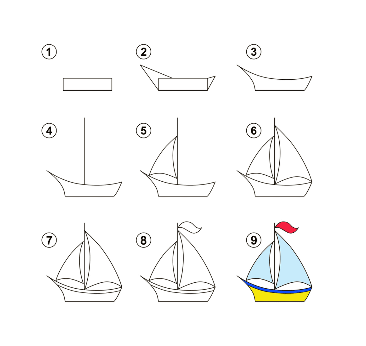  Step by step instructions on how to draw a sailboat 