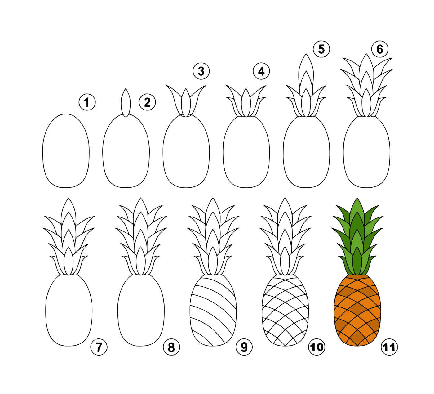  How to draw a pineapple easily 