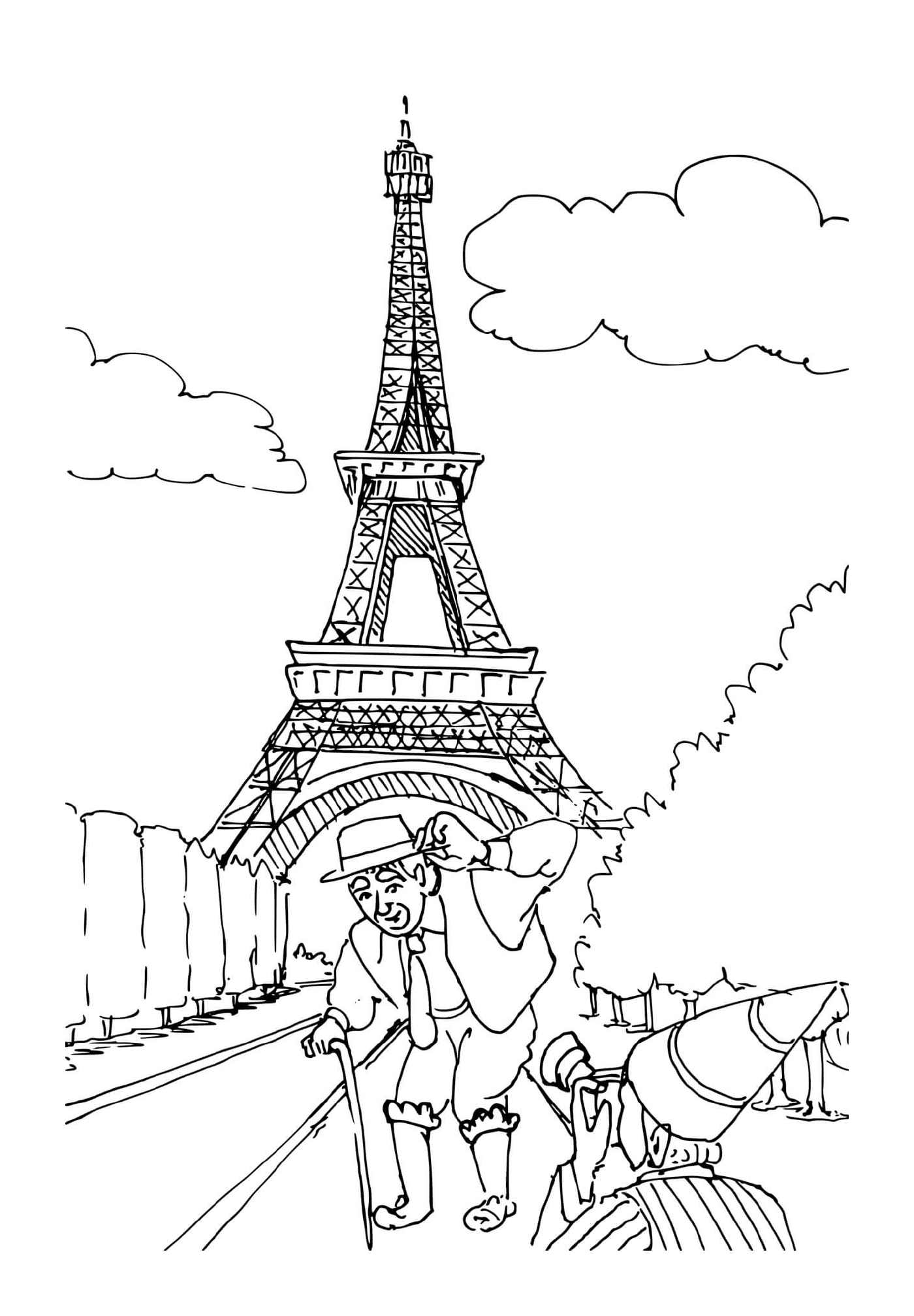  Tourist in front of the Eiffel Tower 
