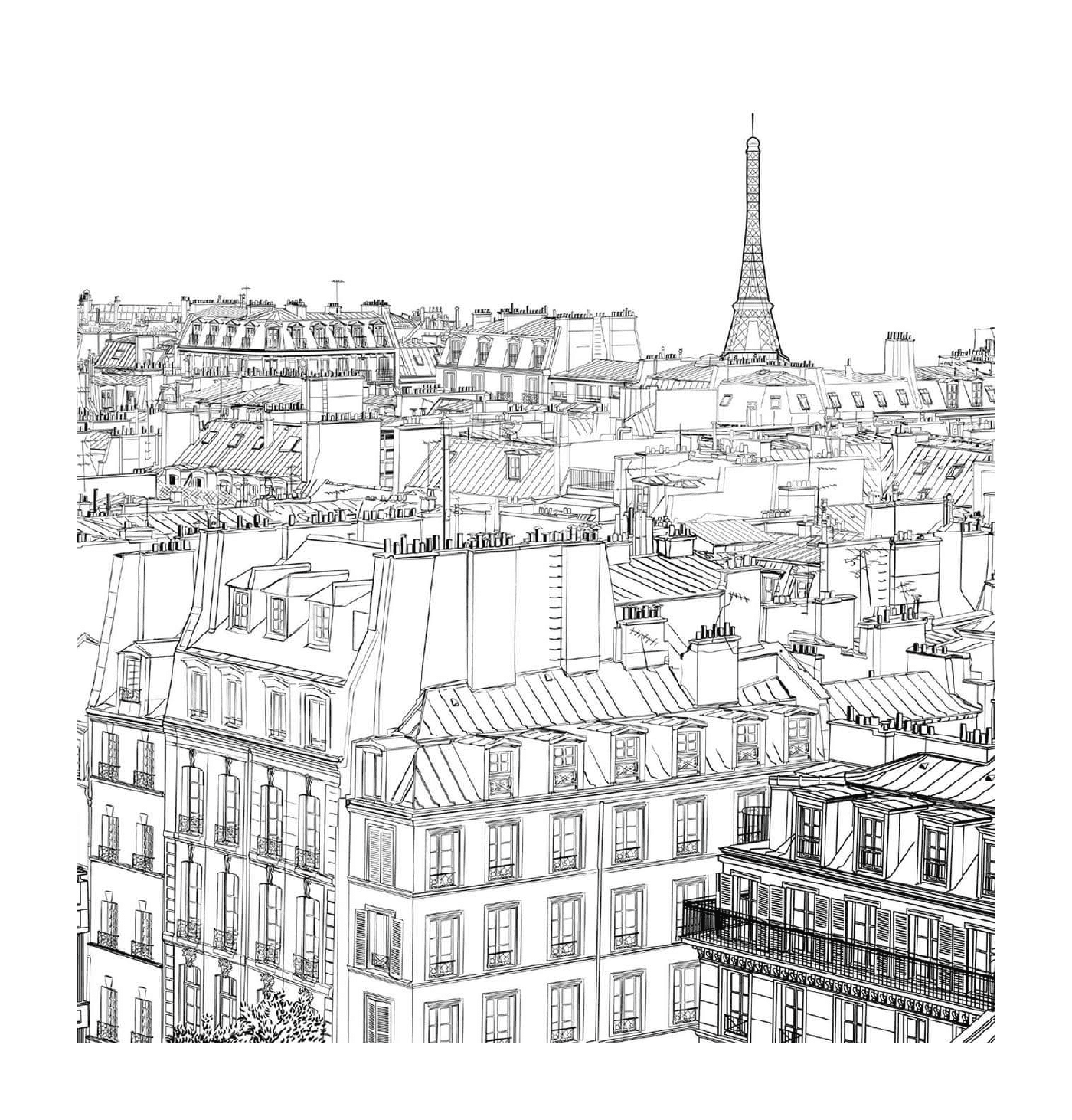  Paesaggio urbano, case e Torre Eiffel 