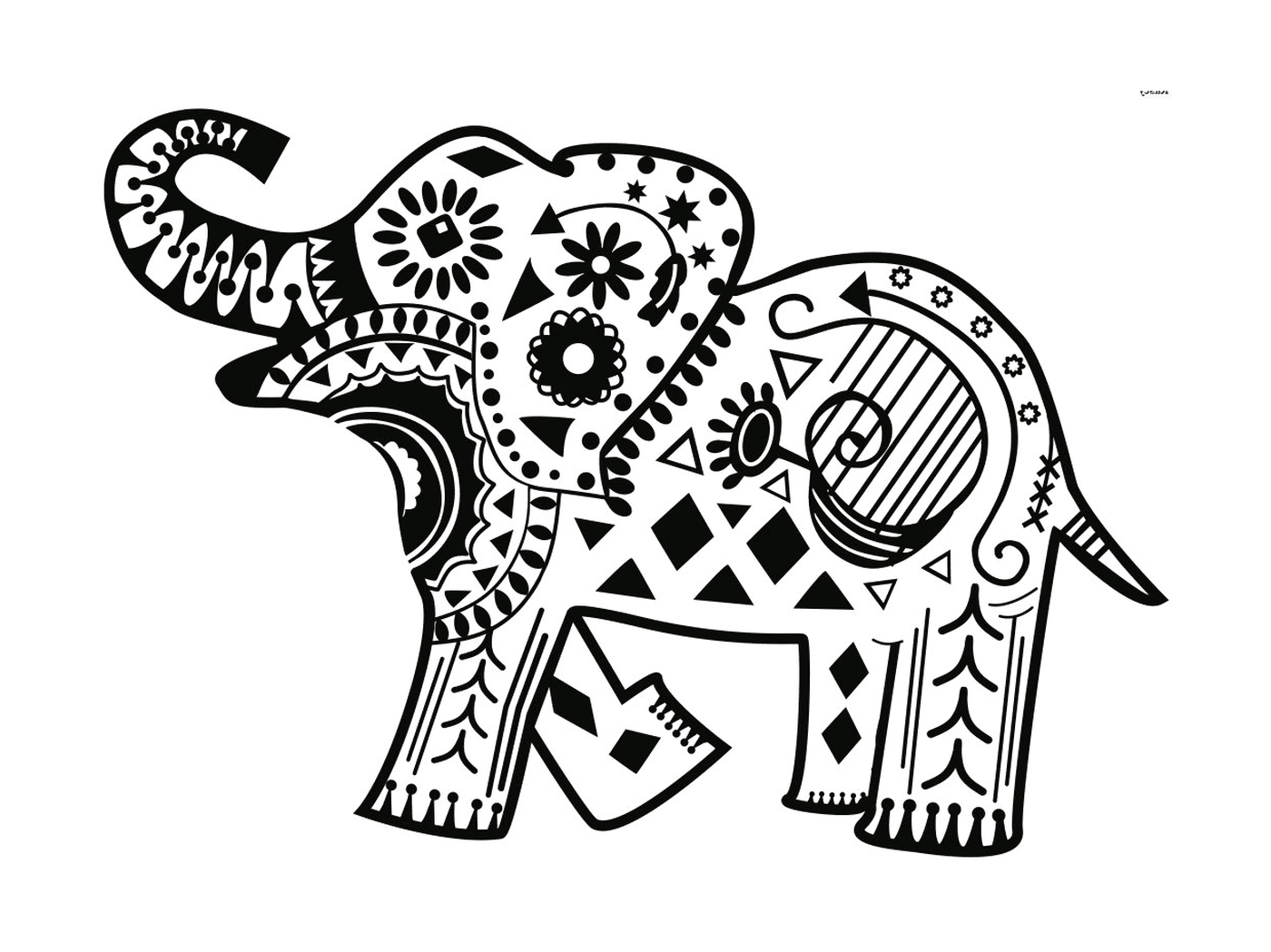  Henna, elefante, patrones divertidos 