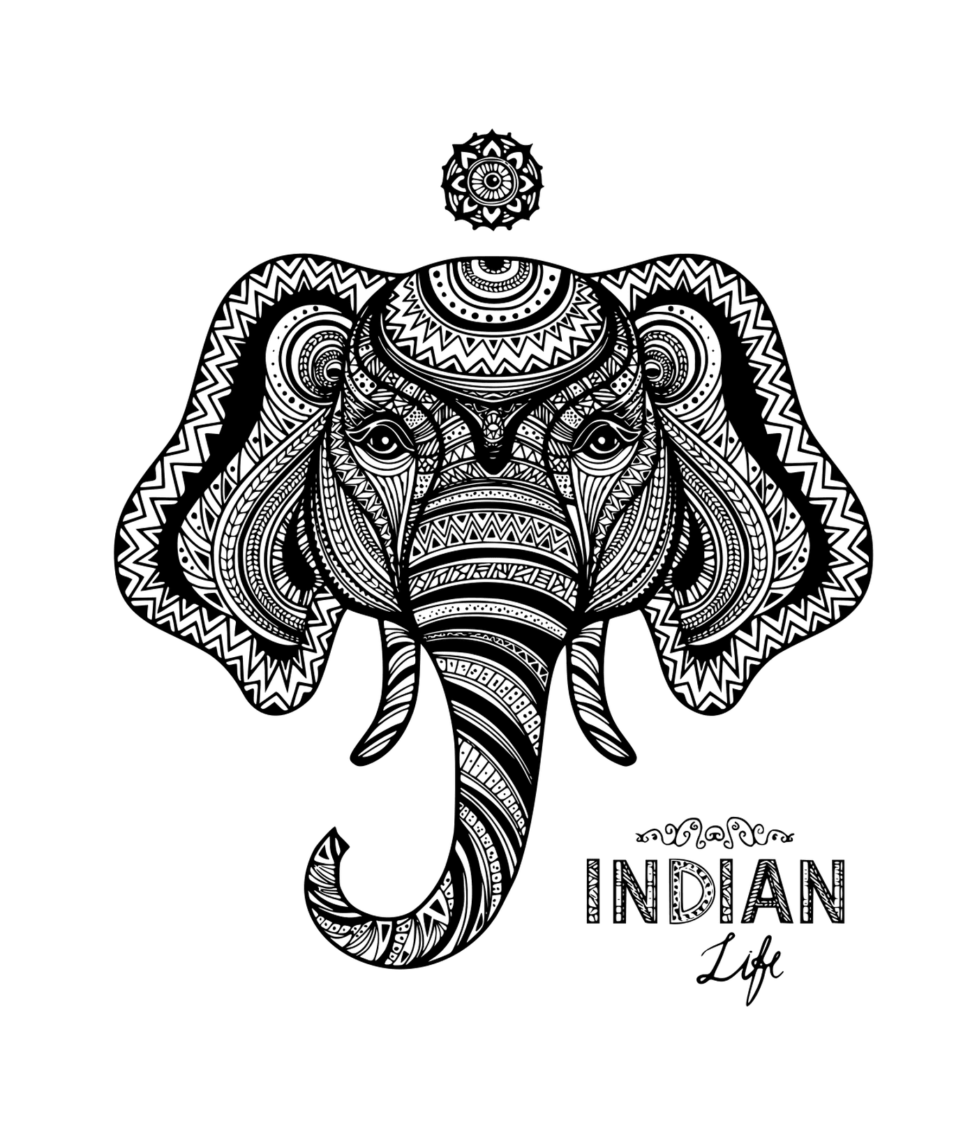  Adult Indian Elephant, Zentangle 