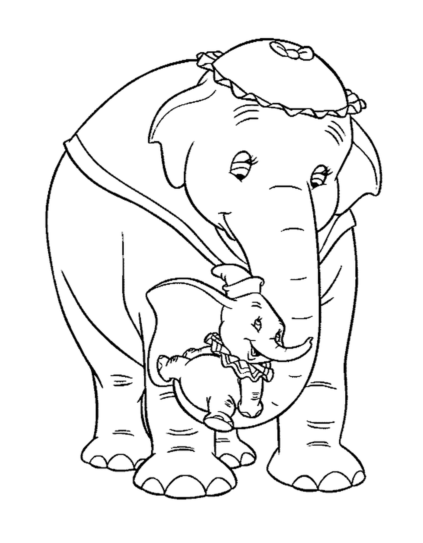  Ein erwachsener Elefant und sein Kind nebenan 