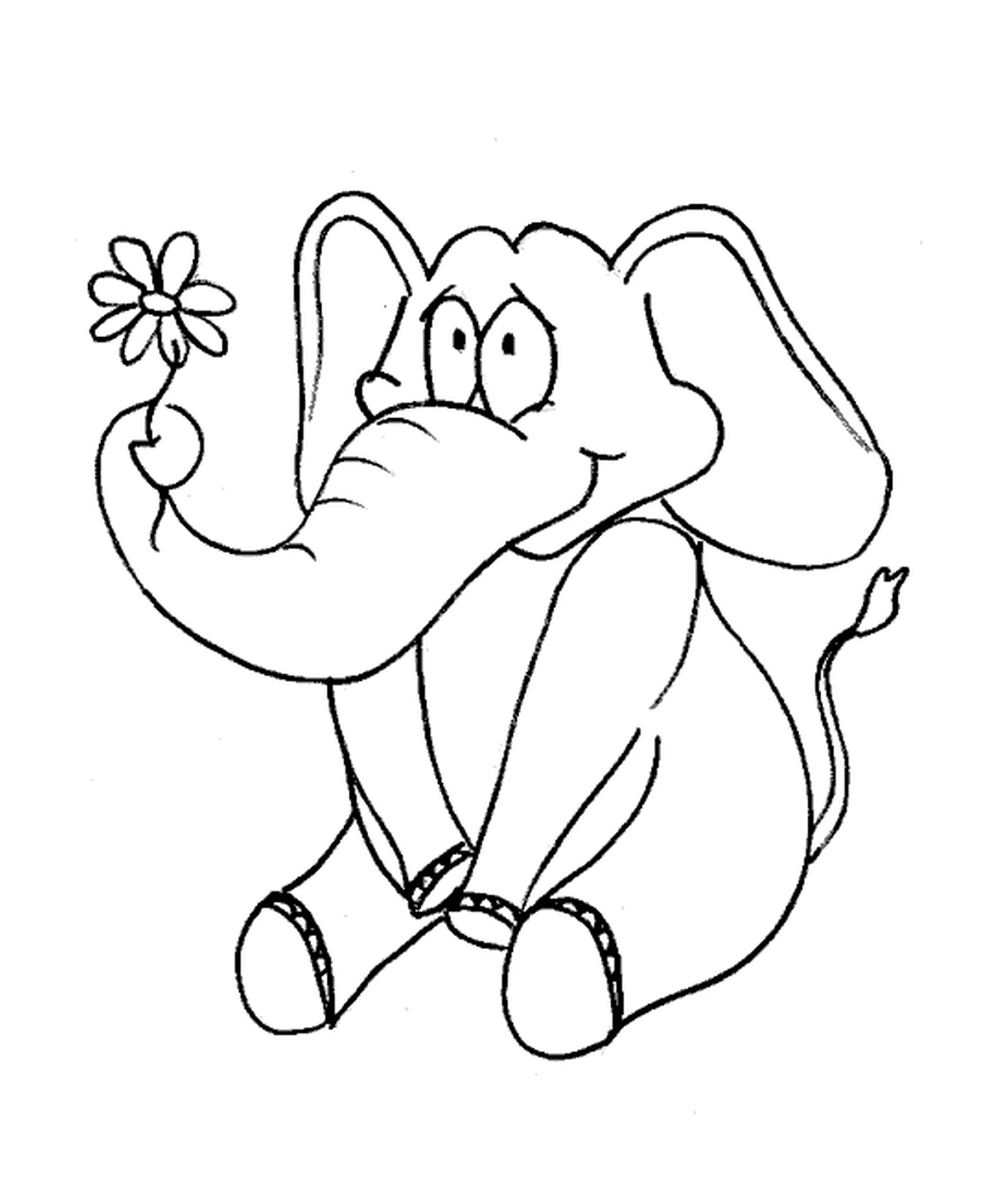  An elephant holding a flower 