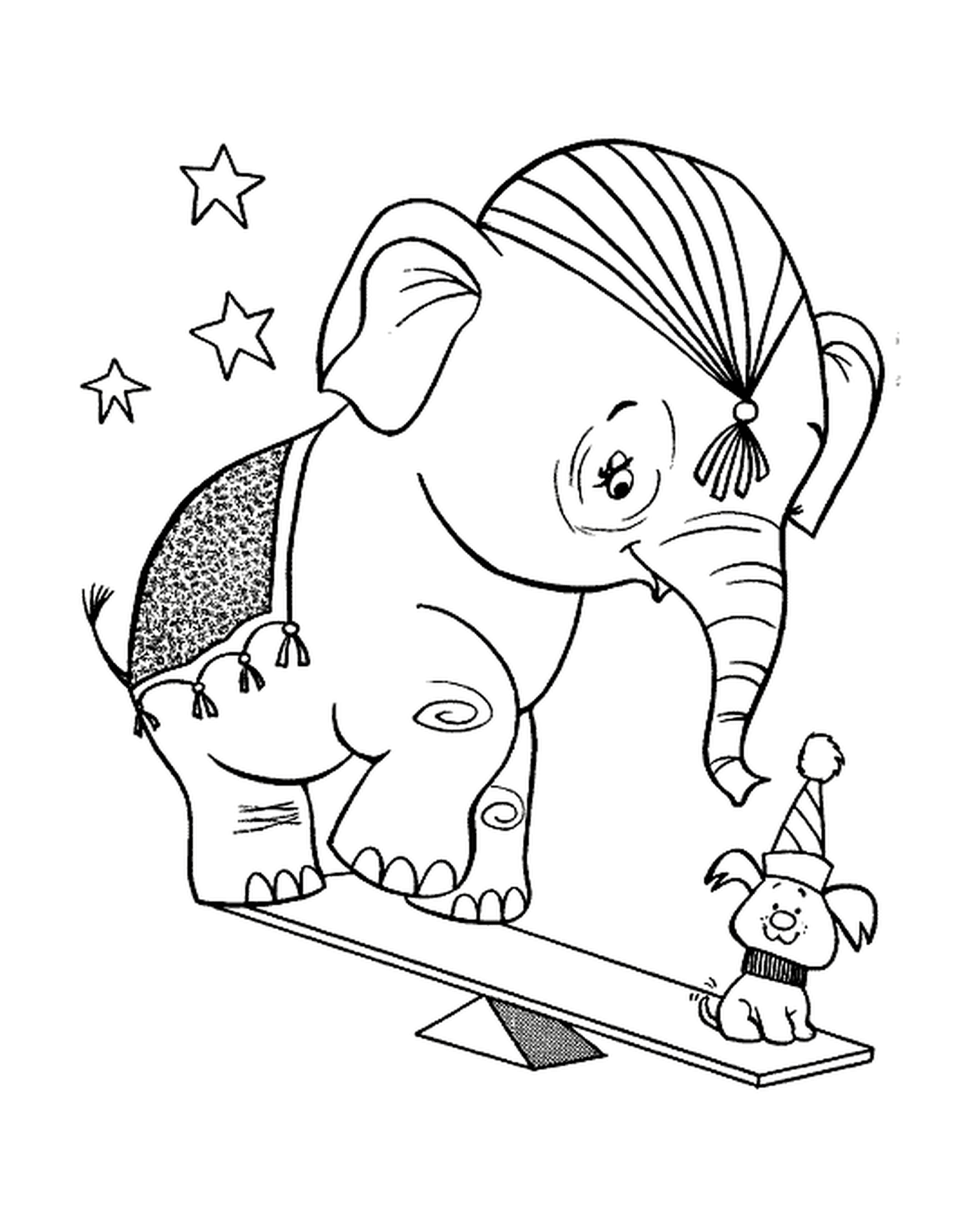  A dog with an elephant in a circus 