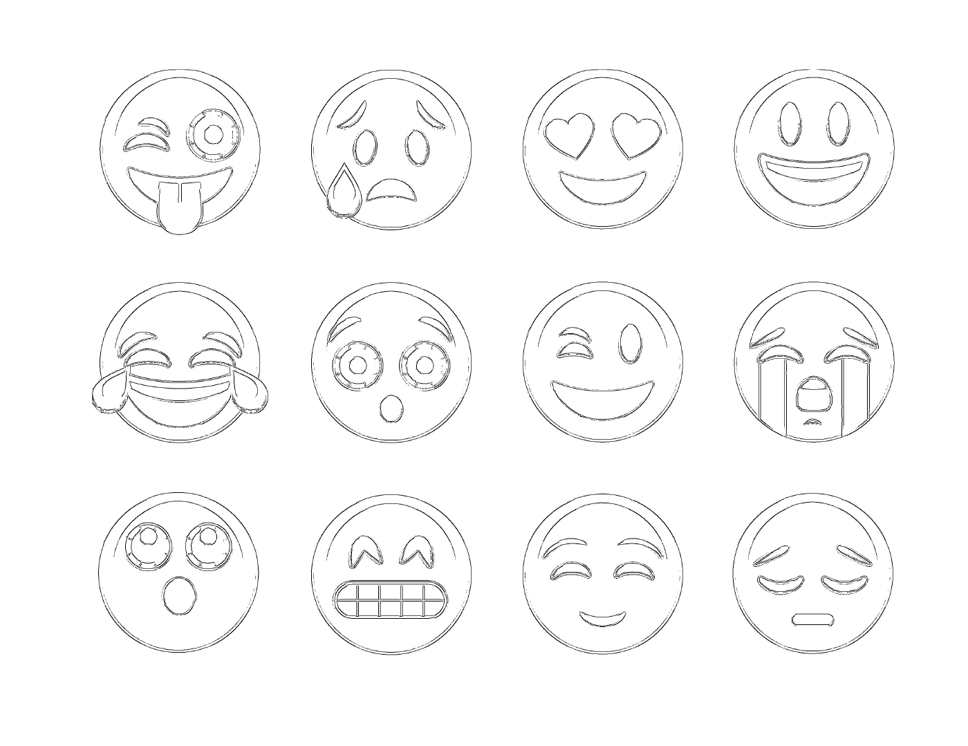  A set of 12 different emoticons 