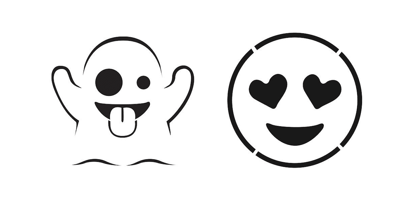 Two black and white images of a smiling face and a heart