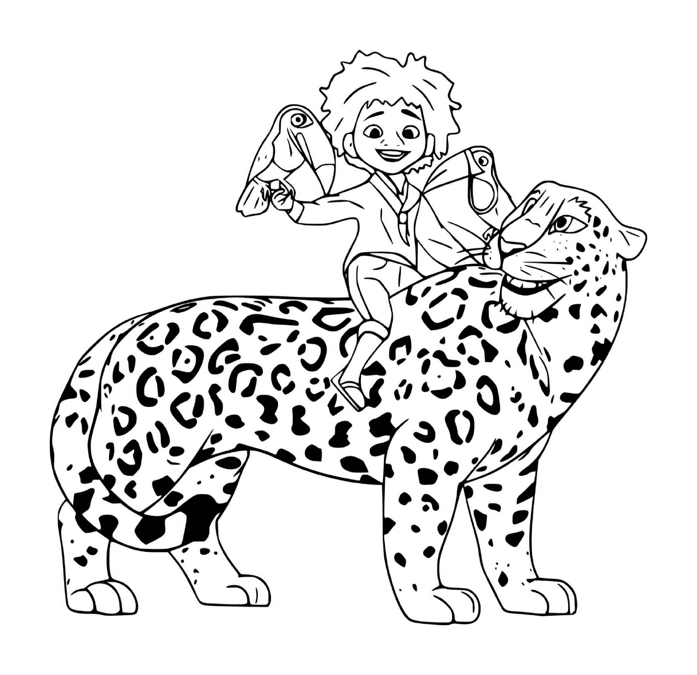  Antonio riding a leopard with jaguars and toucans 