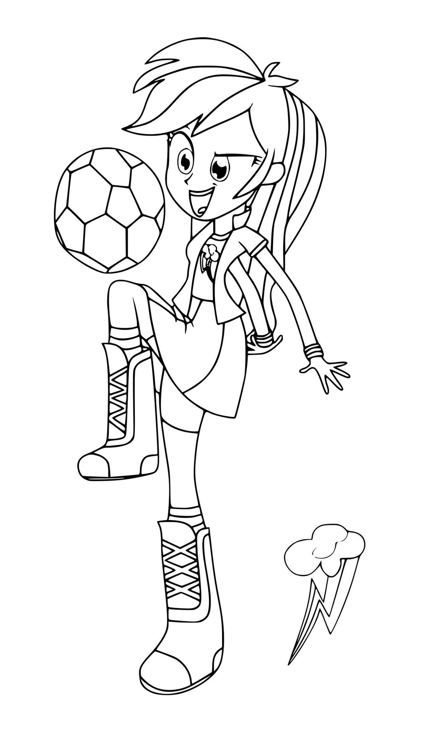  Девушки-эквестрия Радуга-Даш, играющие в футбол 