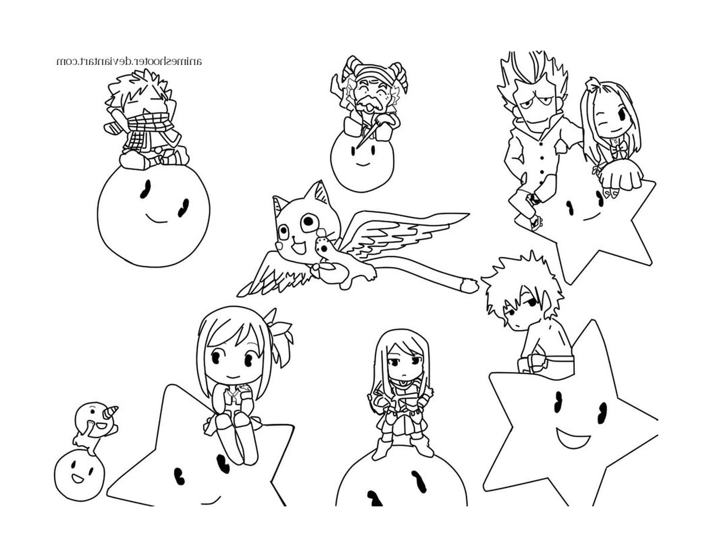  Several characters sitting on stars 