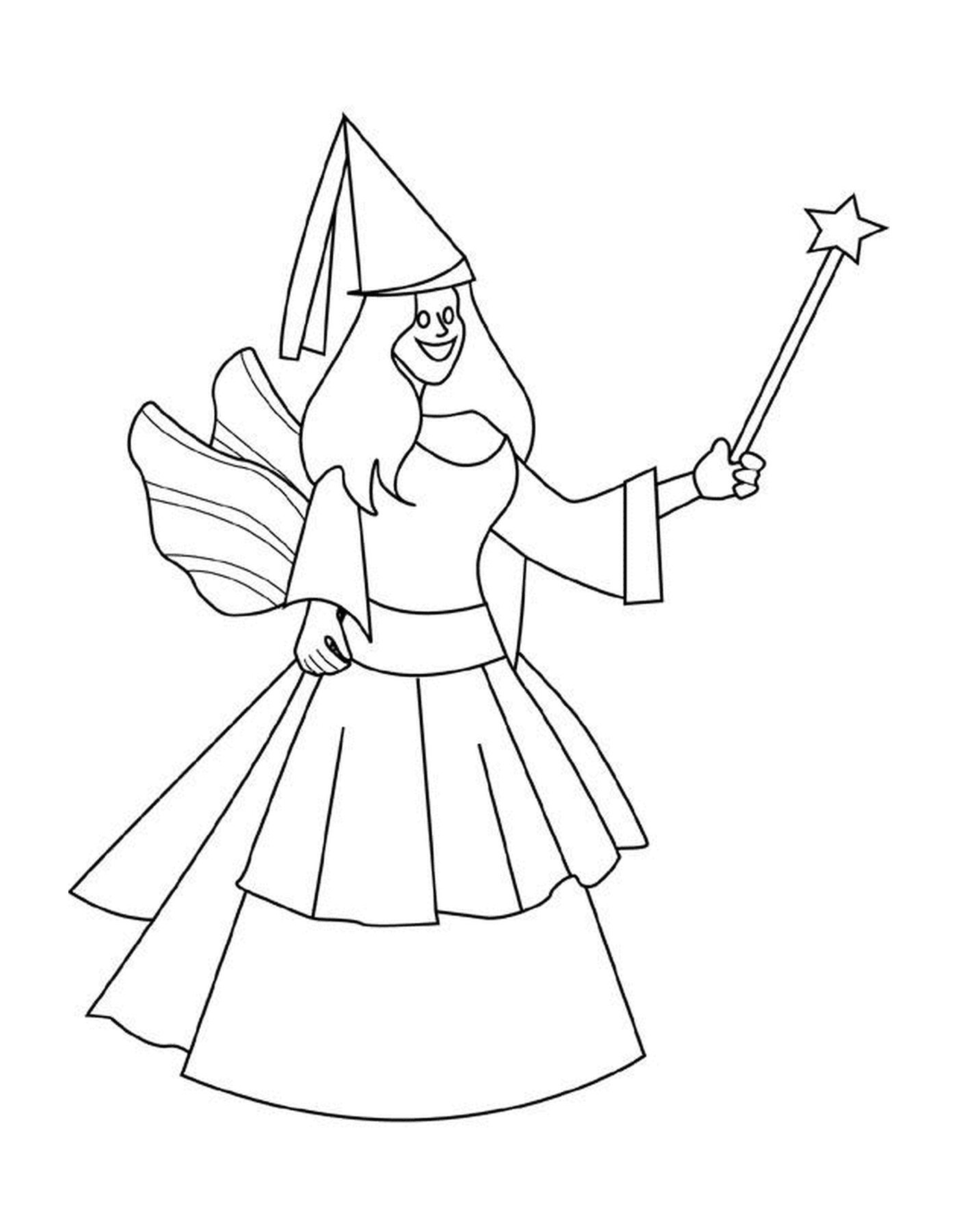  Una mujer sosteniendo una varita mágica 