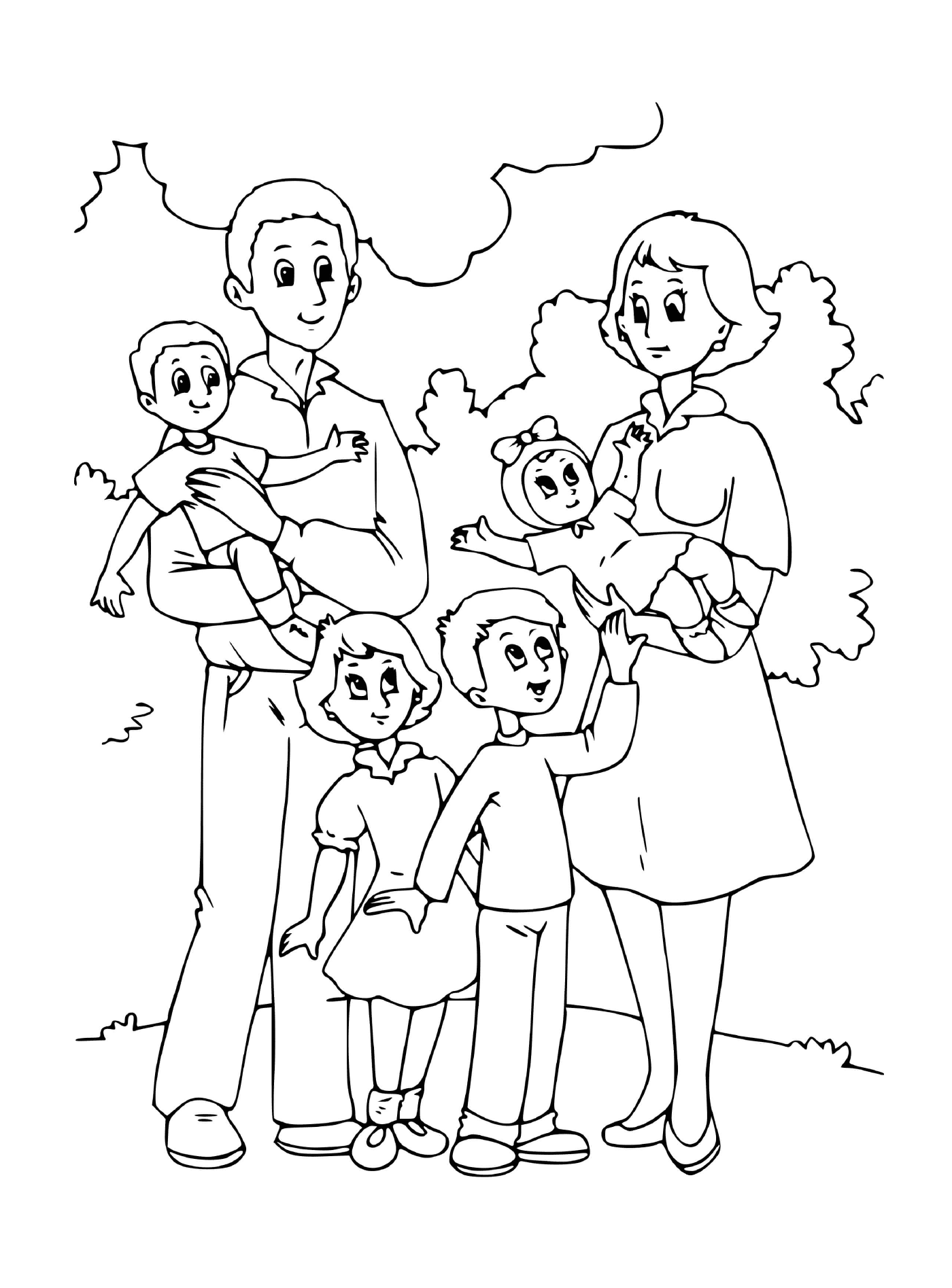  Eine Familie mit mehreren Kindern und ihren Eltern 