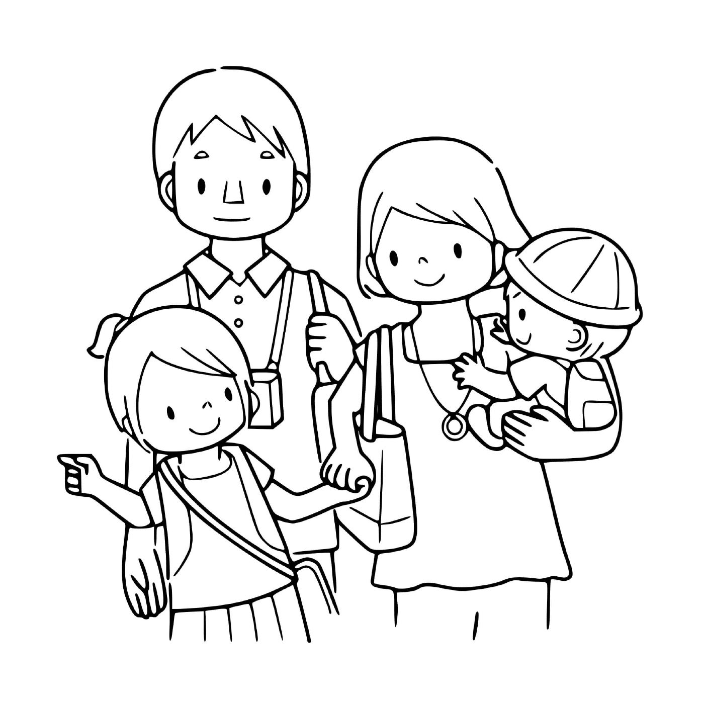  Ein Erwachsener und zwei Kinder posieren für ein Foto 