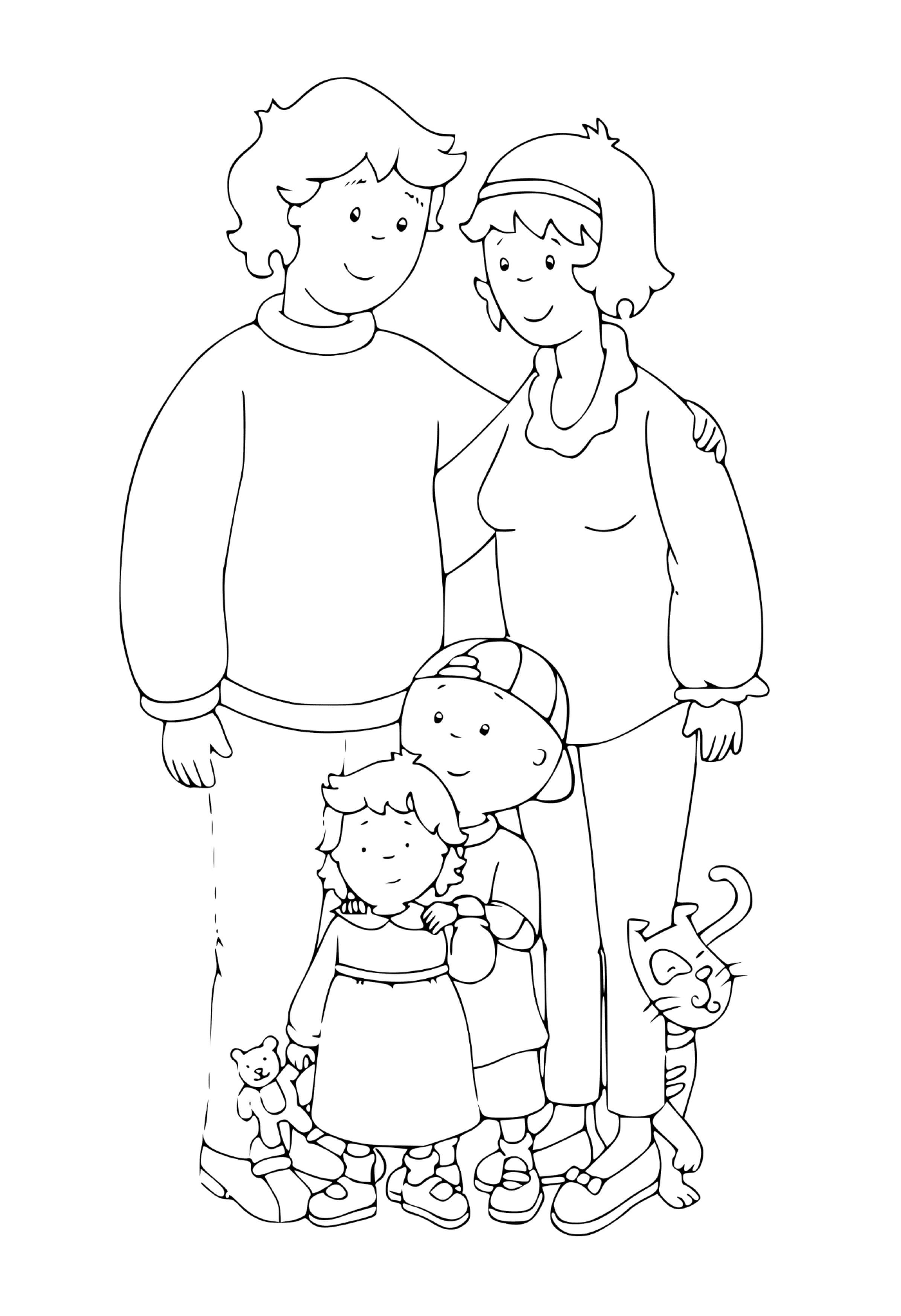  Ein Erwachsener und zwei Kinder stehen nebeneinander 