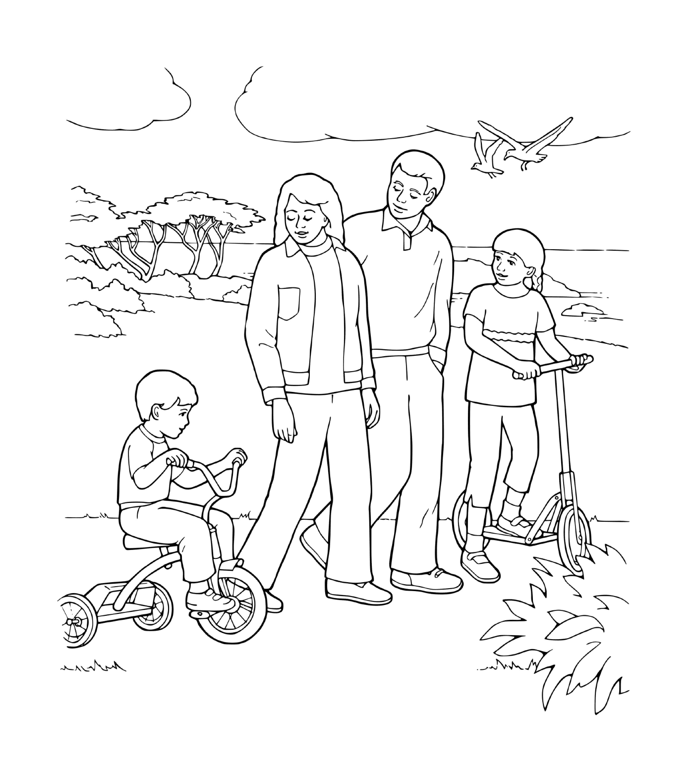 Eine Familienaktivität im Park mit dem Fahrrad 