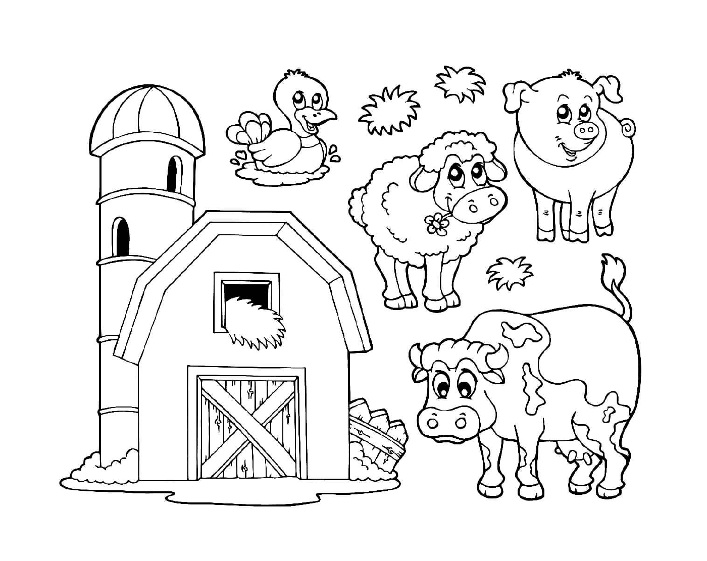  un conjunto de animales de granja 