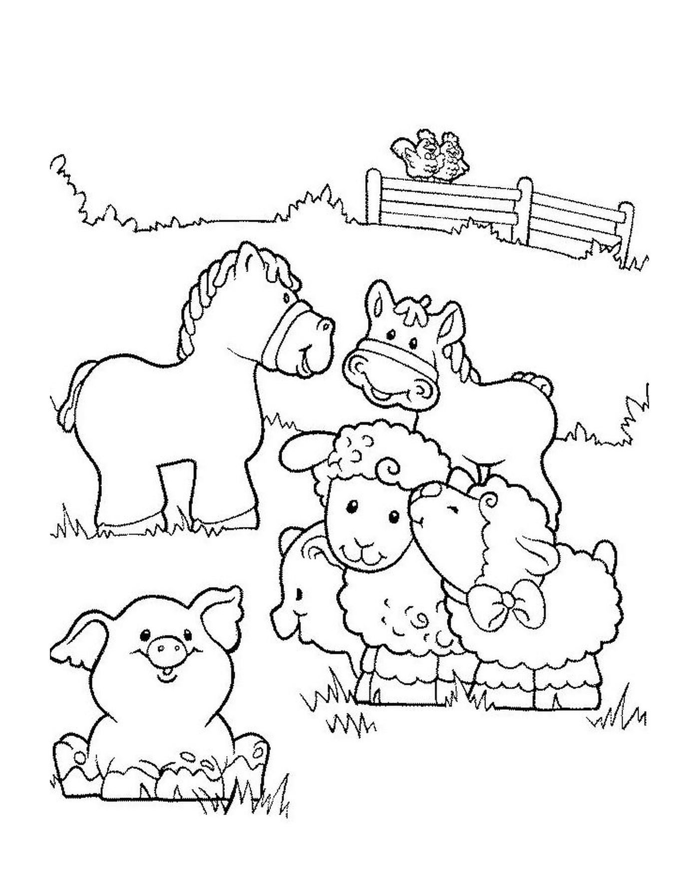  a horse, a sheep and a pig 