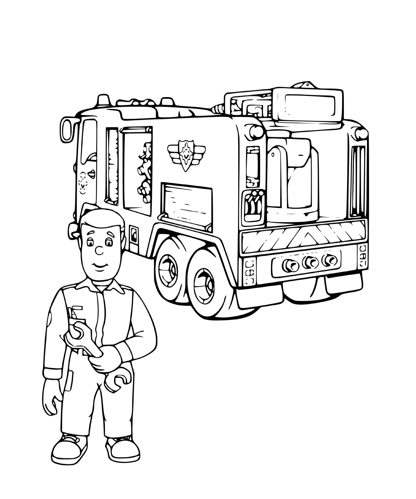  A man and a fire truck 