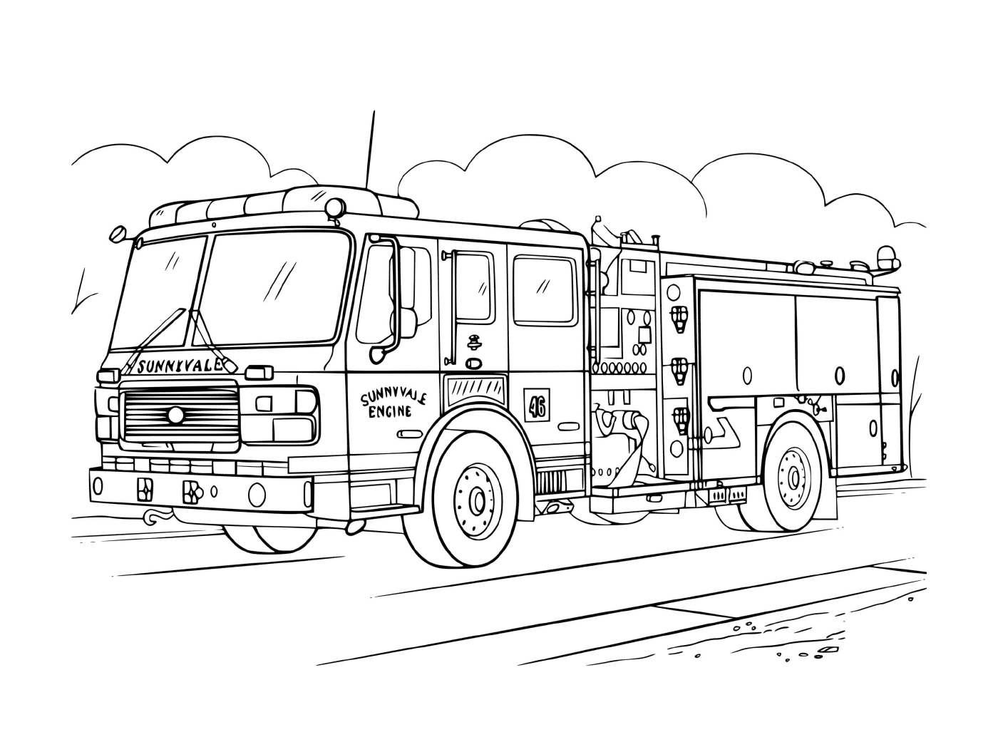  Zeichnung eines realistischen Feuerwehrwagens 