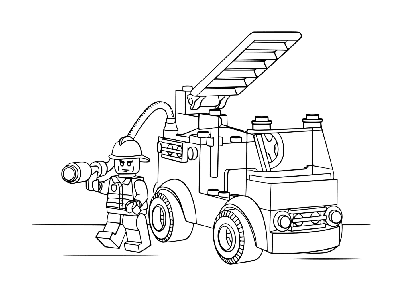  ein Lego Feuerwehrwagen und ein Feuerwehrmann 