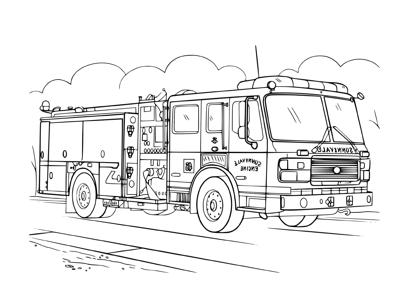  Realistic fire truck, drawing 