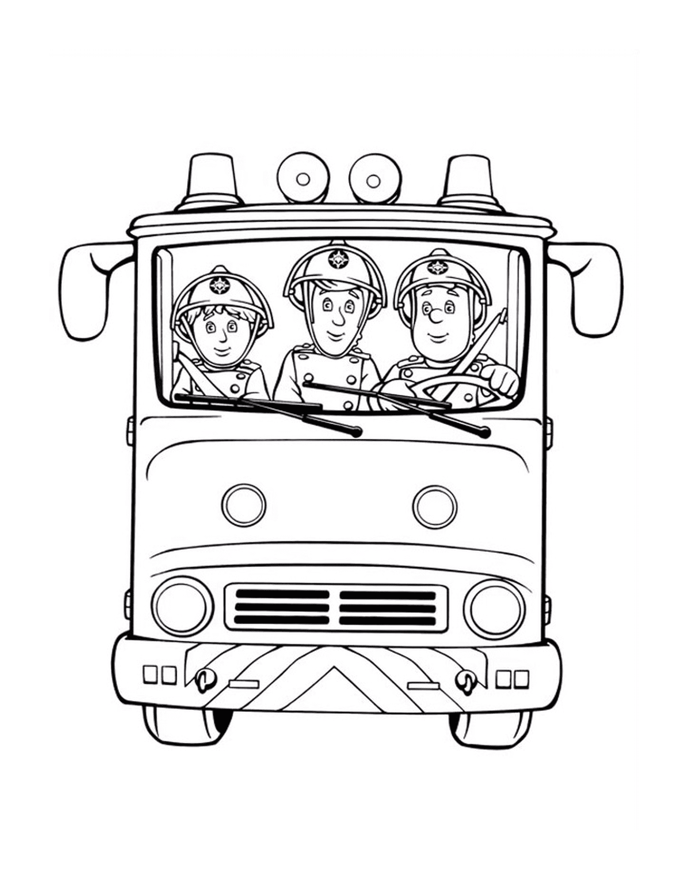  Camión de bomberos con bombero y compañeros 