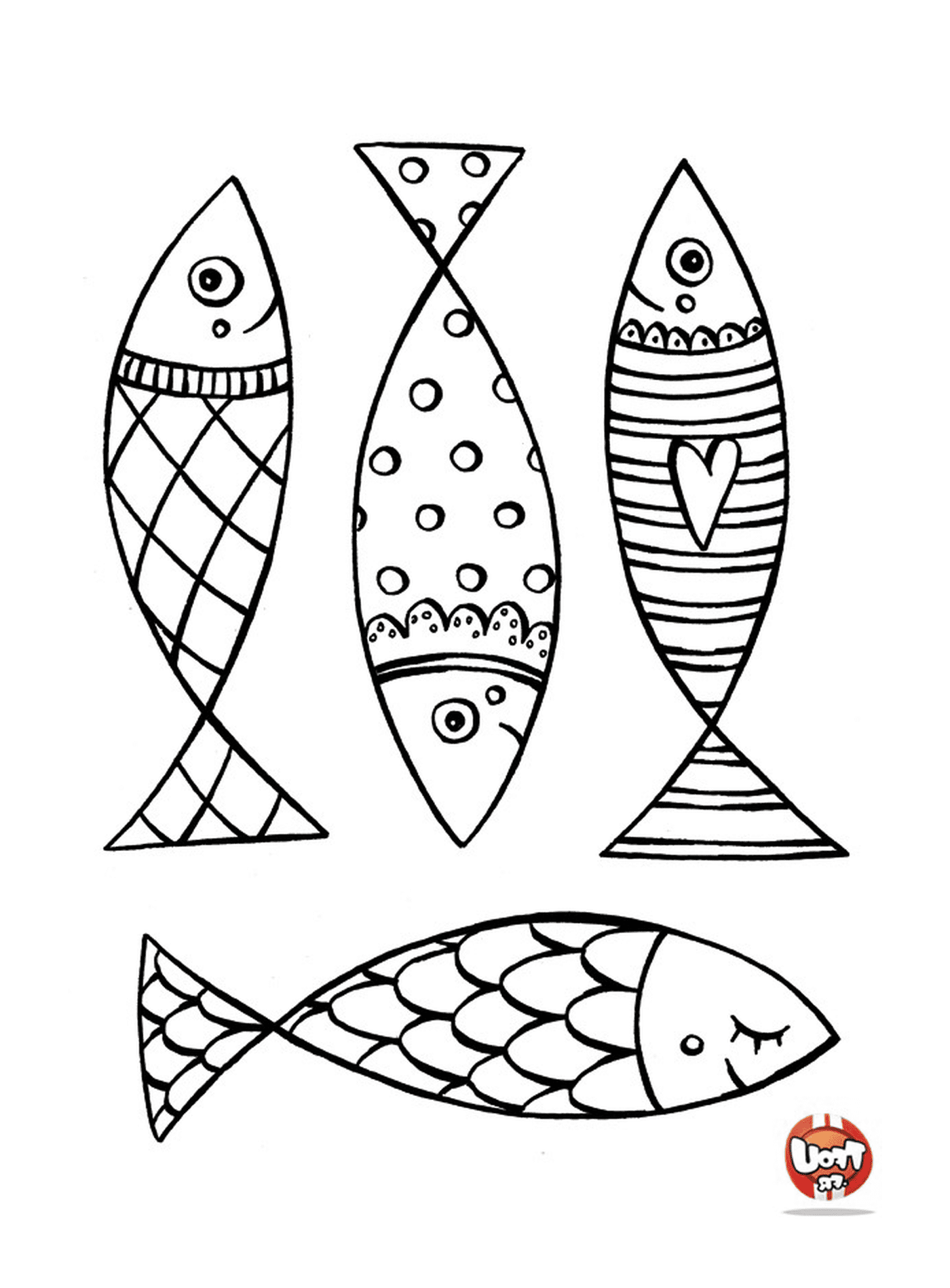  Set di quattro diversi disegni di pesce 