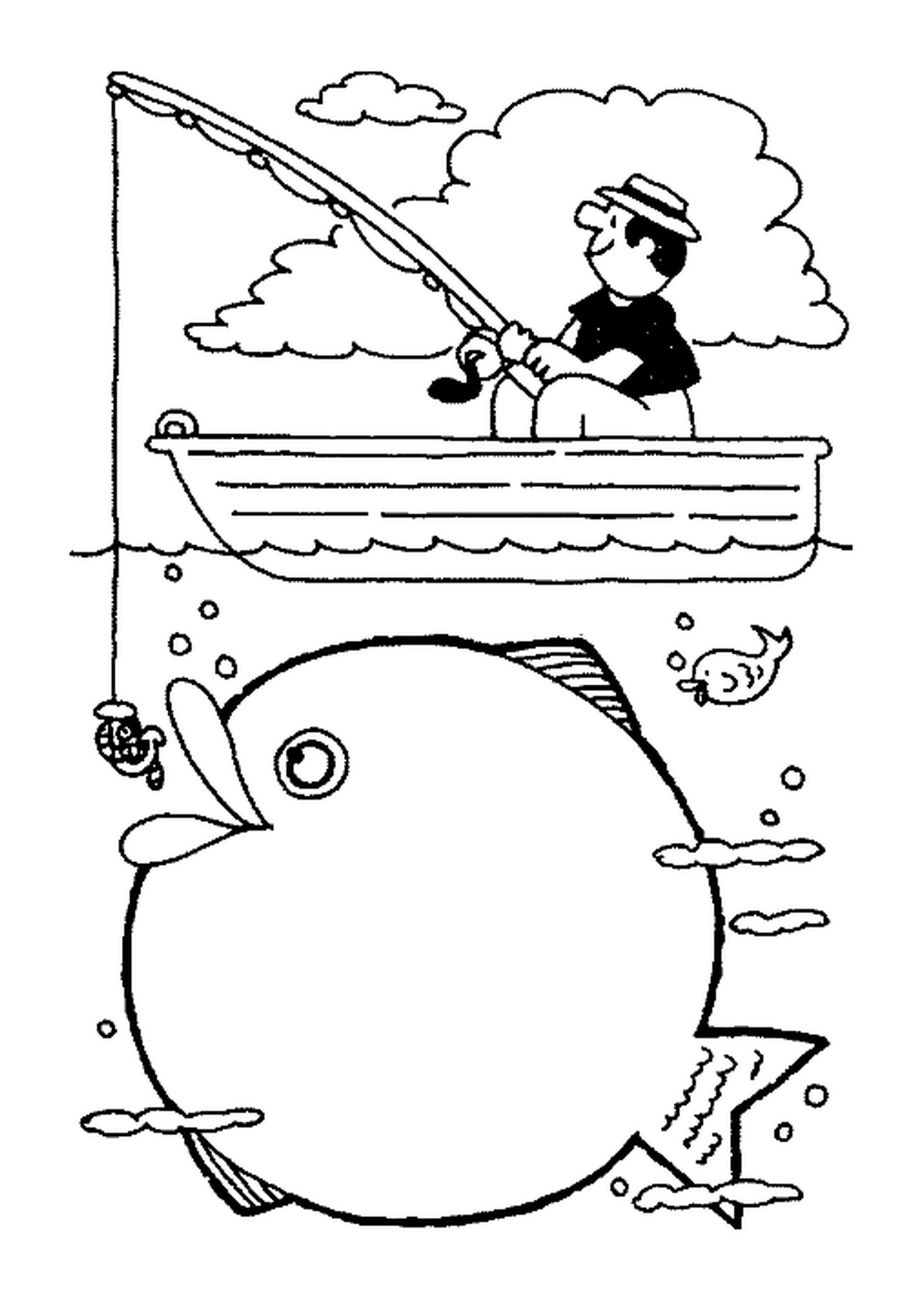  Человек рыбачит в лодке 