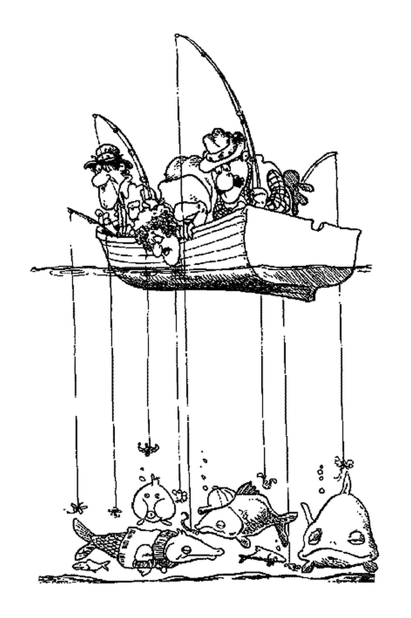  Лодка, заполненная рыбаками 