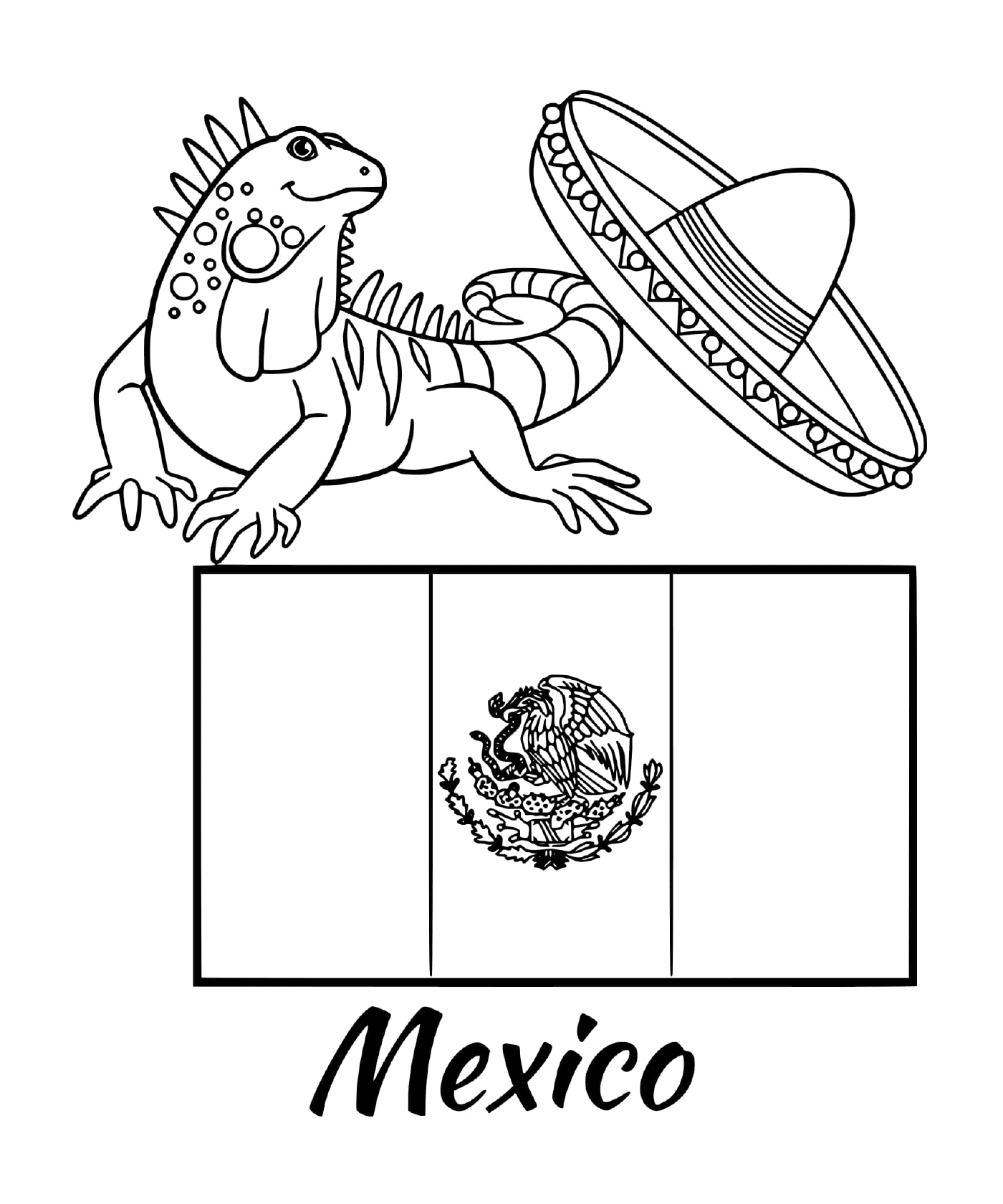 Mexico flag with a iguana 