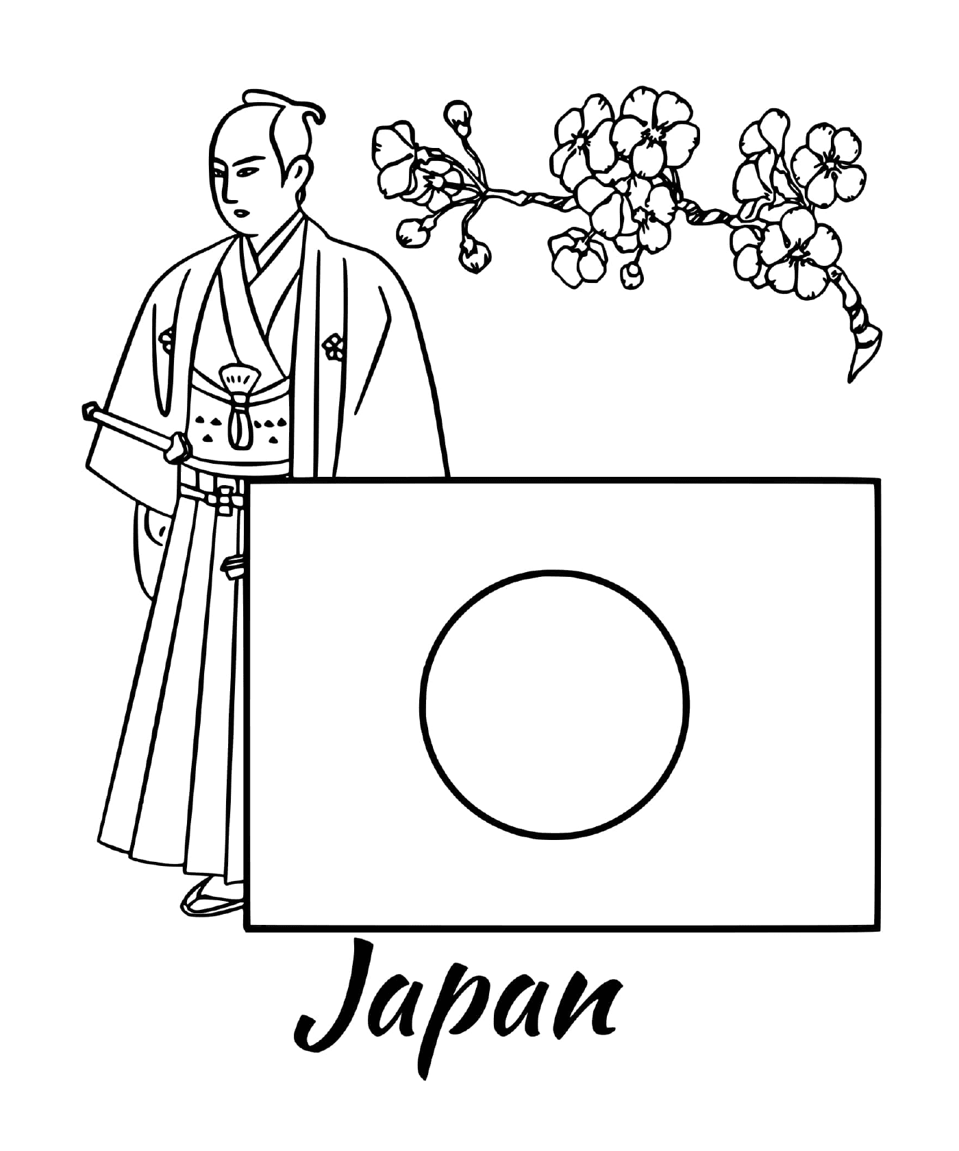  Flagge von Japan mit einem Samurai 