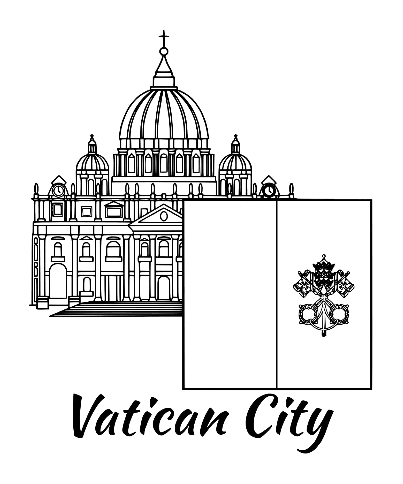  Bandera del Vaticano con Basílica de San Pedro 