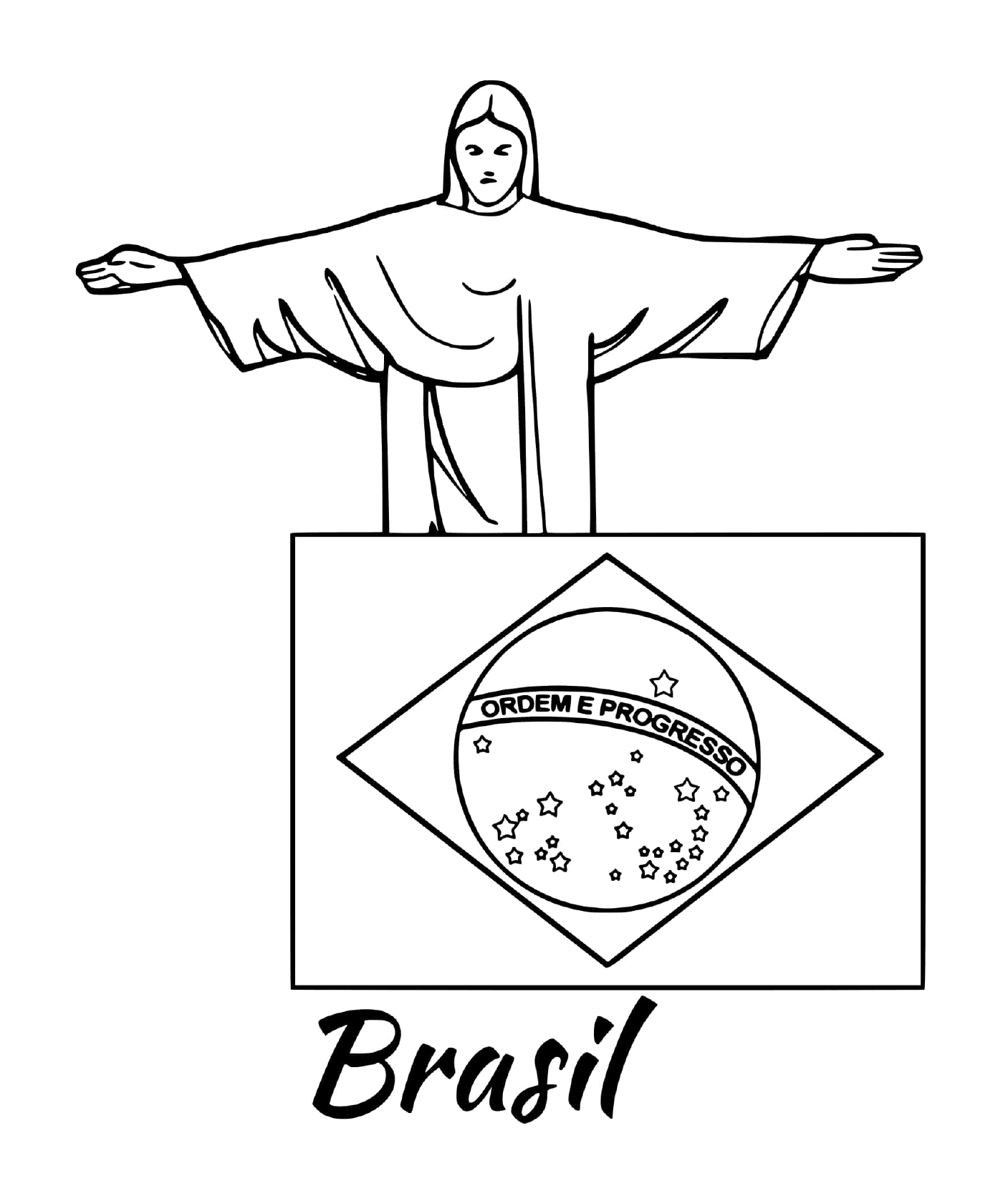 Bandera de Brasil con una estatua de Jesús 