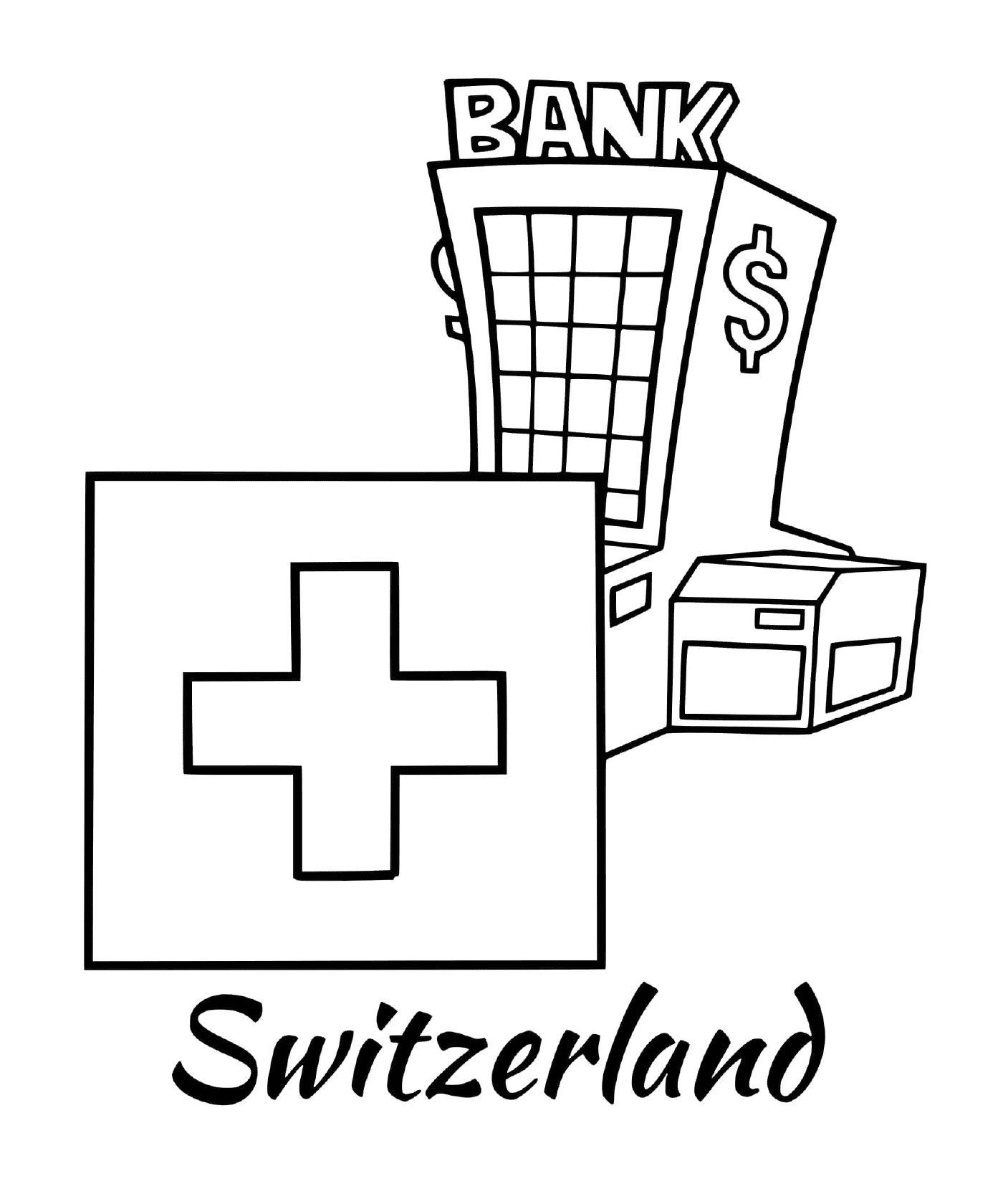  Флаг Швейцарии с банком 
