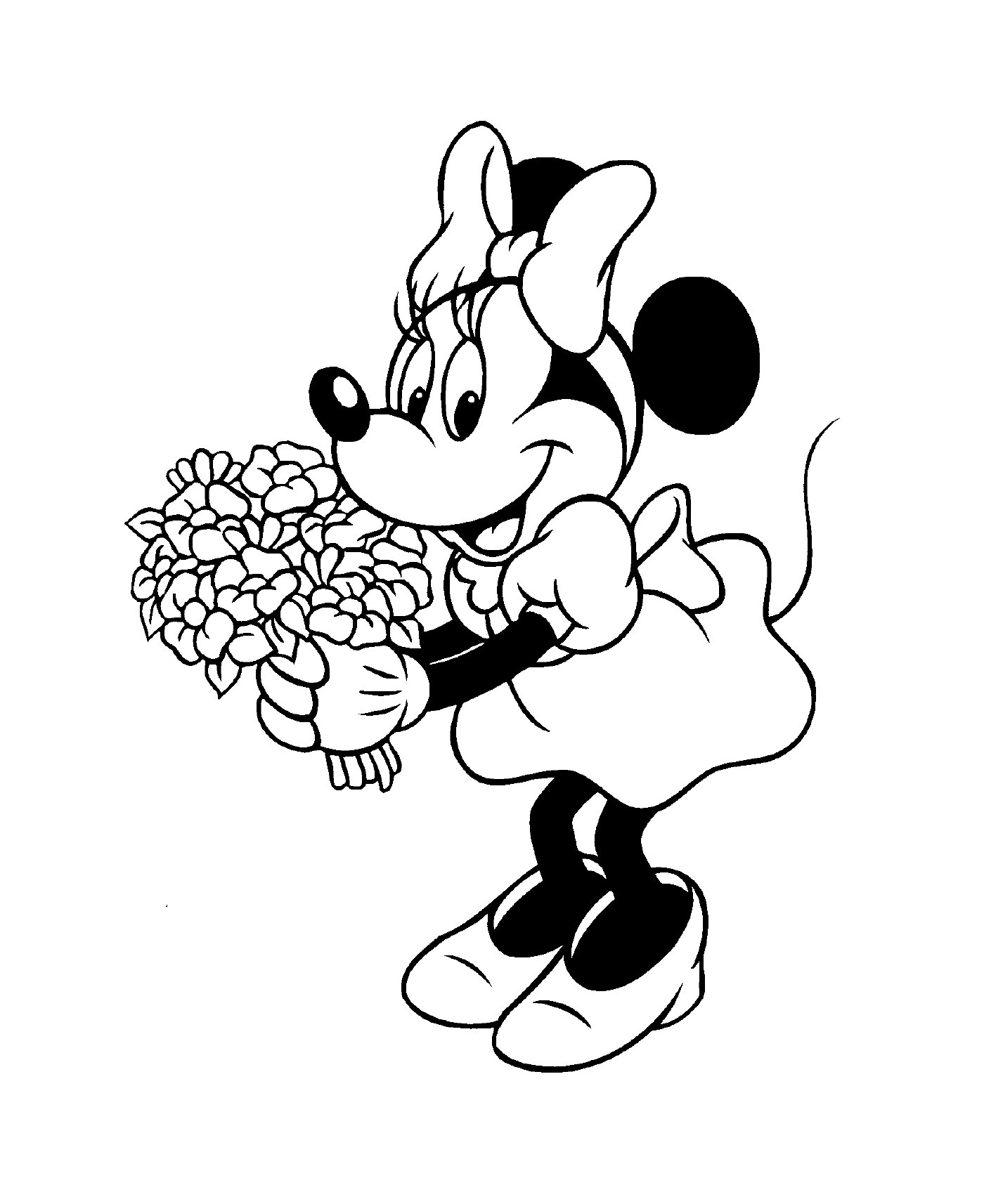  Minnie Mouse holding a bouquet of Disney flowers 