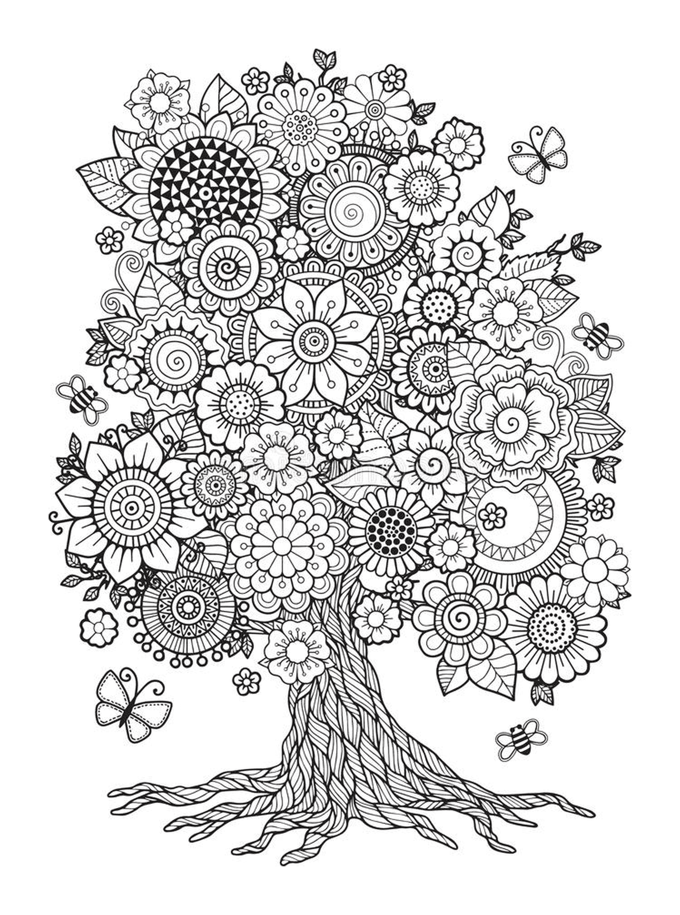  Ein Baum mit Frühlingsblumen 