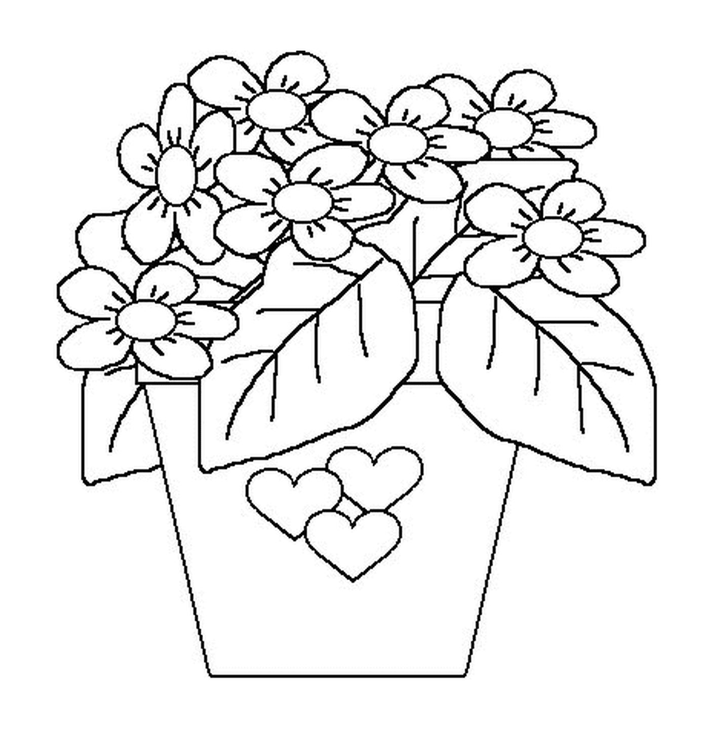  Pot of flowers and hearts 
