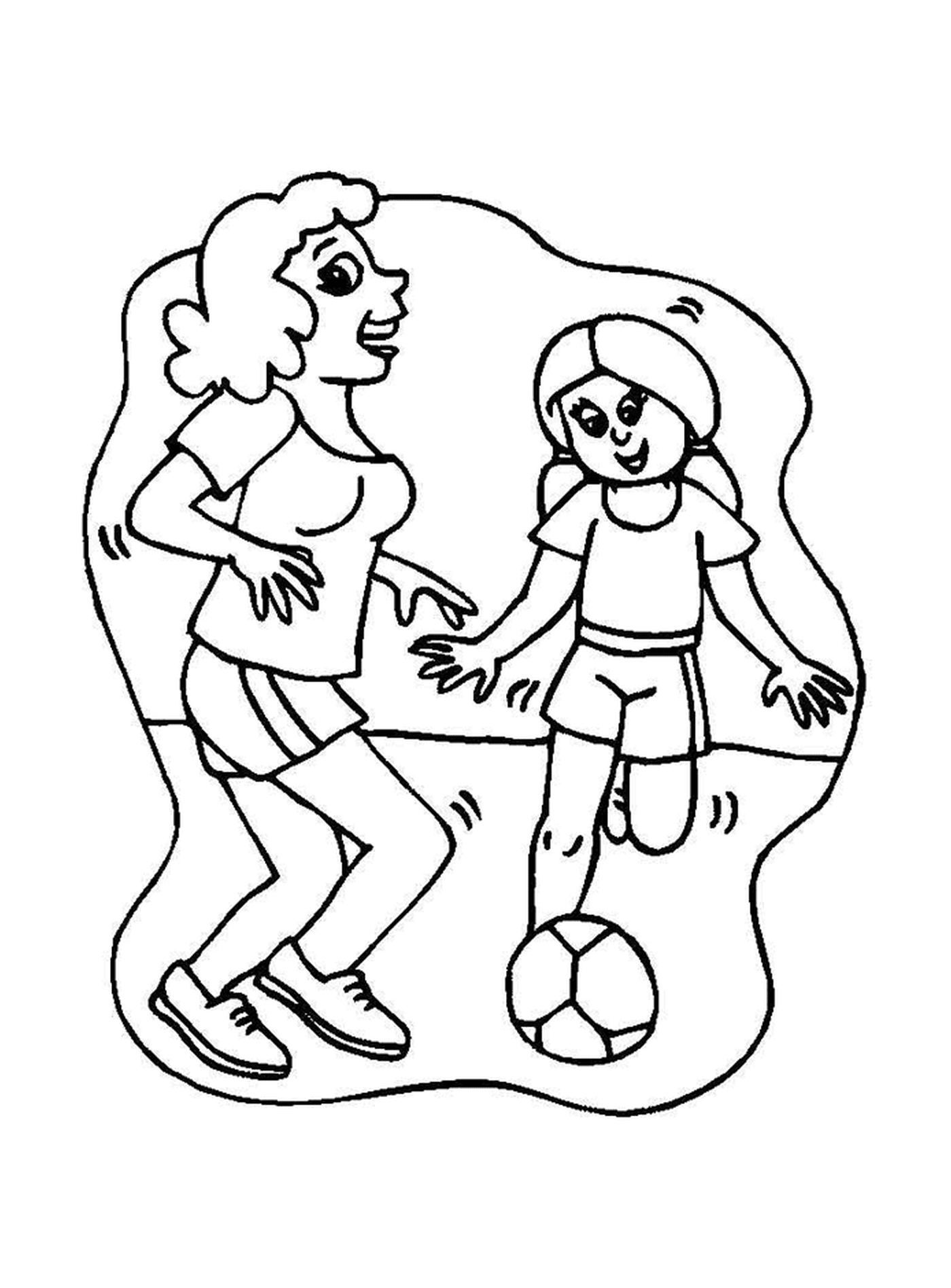  Eine Mutter und ihre Tochter spielen Fußball 