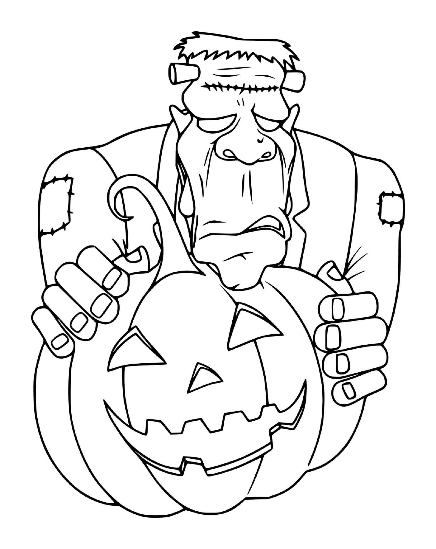  Frankenstein hides behind a pumpkin 