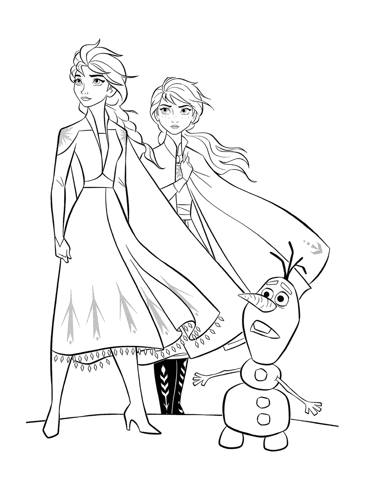  Anna y Elsa con Olaf 