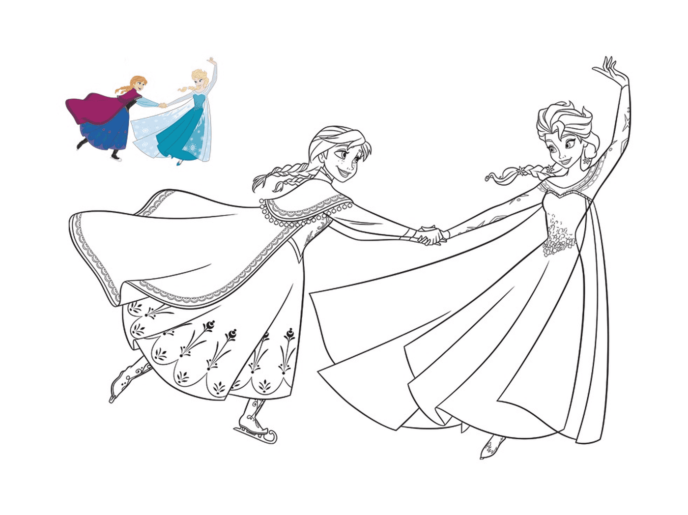  Elsa and Anna skate happily 
