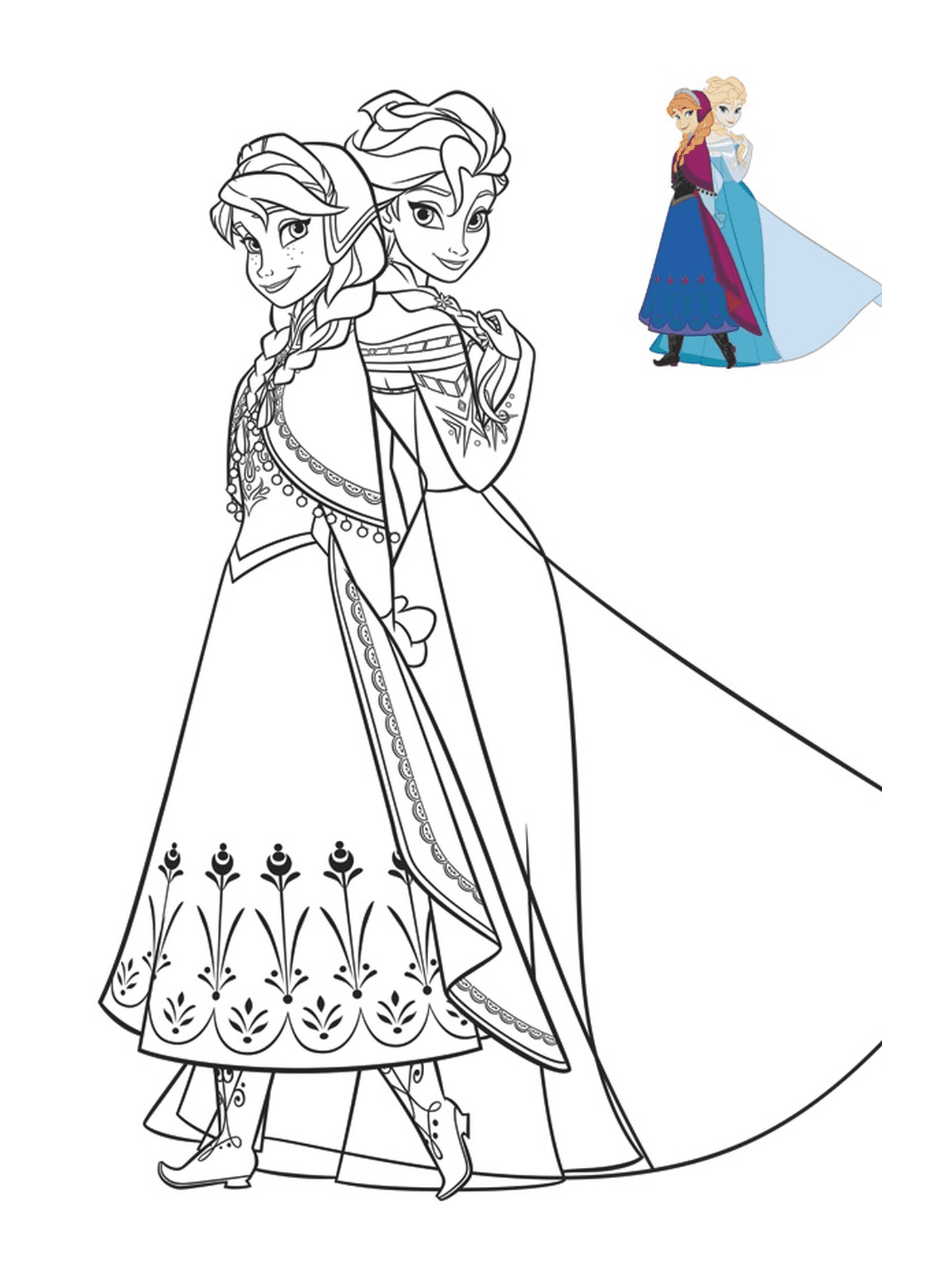  Anna y Elsa en hermosos vestidos 