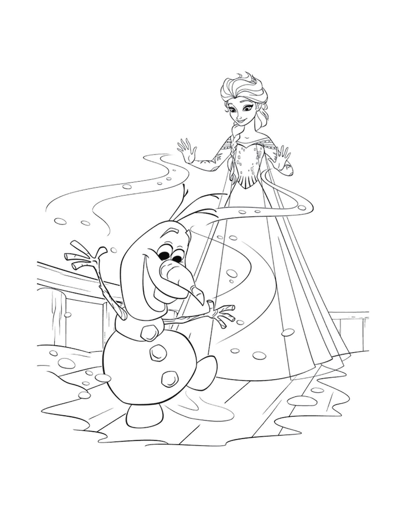  Elsa con Olaf que tiene frío 